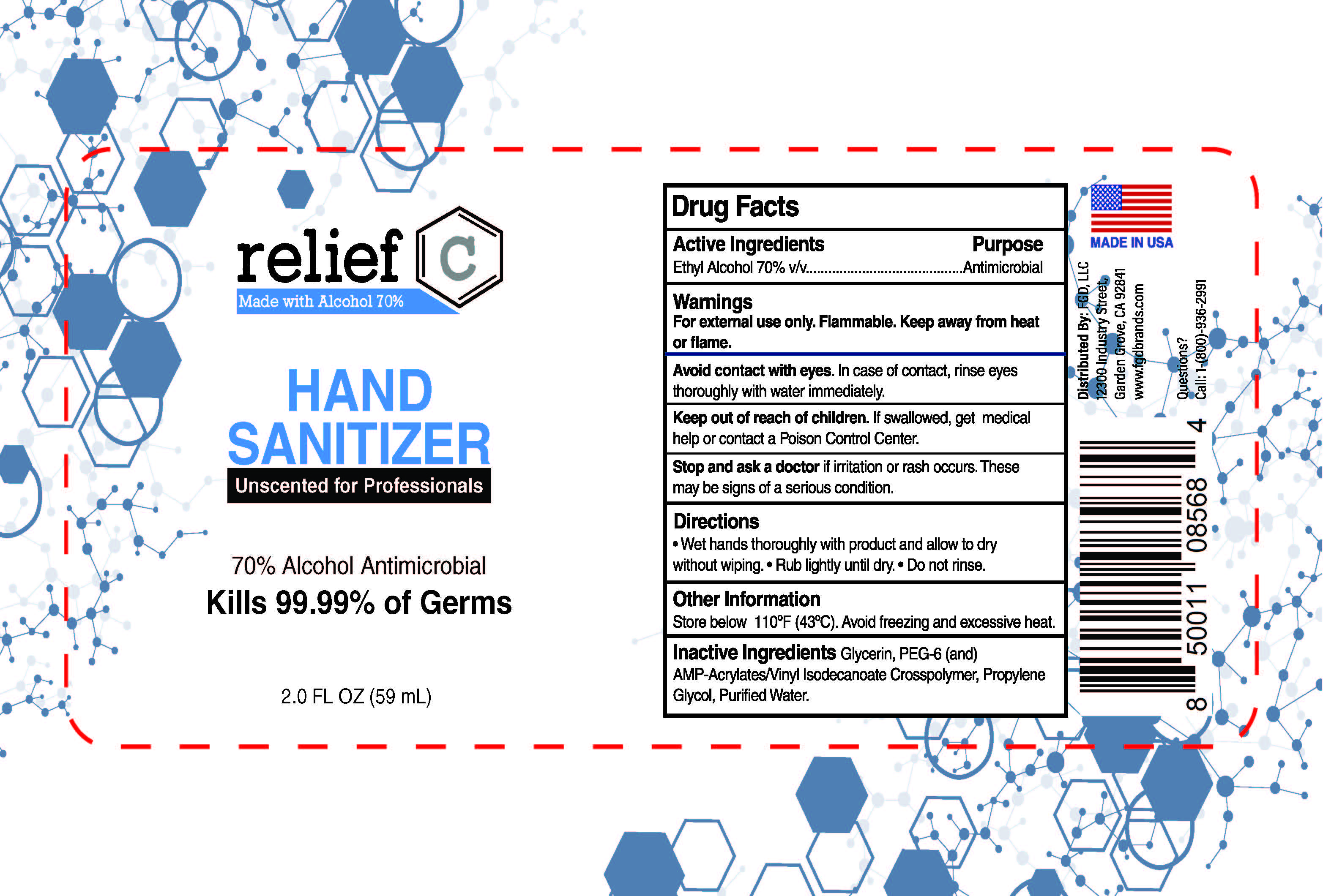 Pill image for Relief C Hand Sanitizer Unscented For Professionals (2 Oz) - Rapidgel (alcohol)