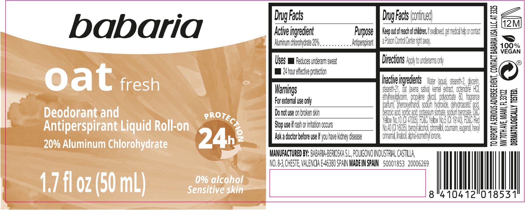 Pill image for Babaria Oat Fresh Deodorant And Antiperspirant Liquid Roll-on