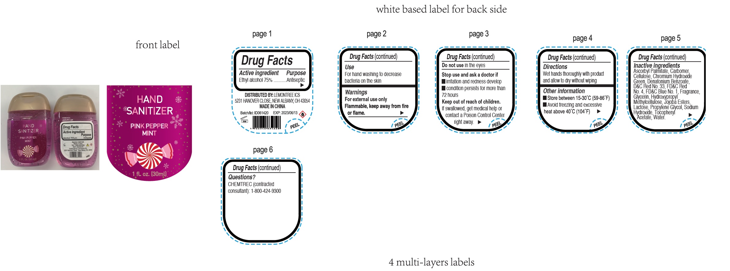 Pill image for hand sanitizer, pink peppermint