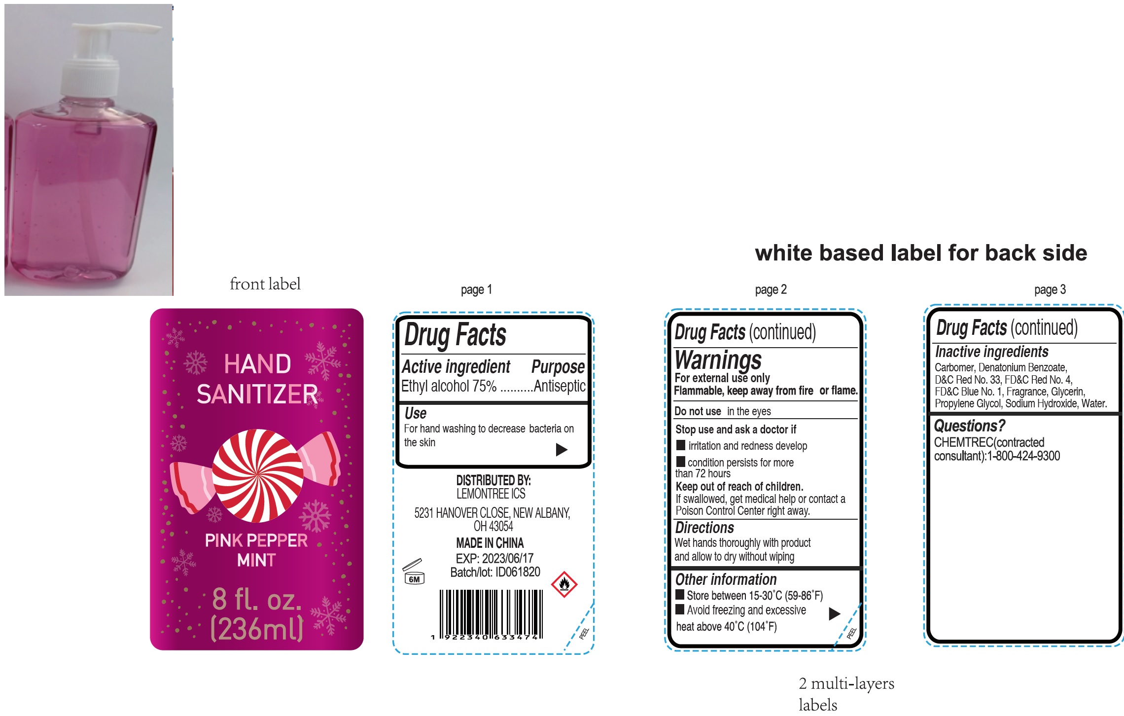 Pill image for hand sanitizer, pink peppermint