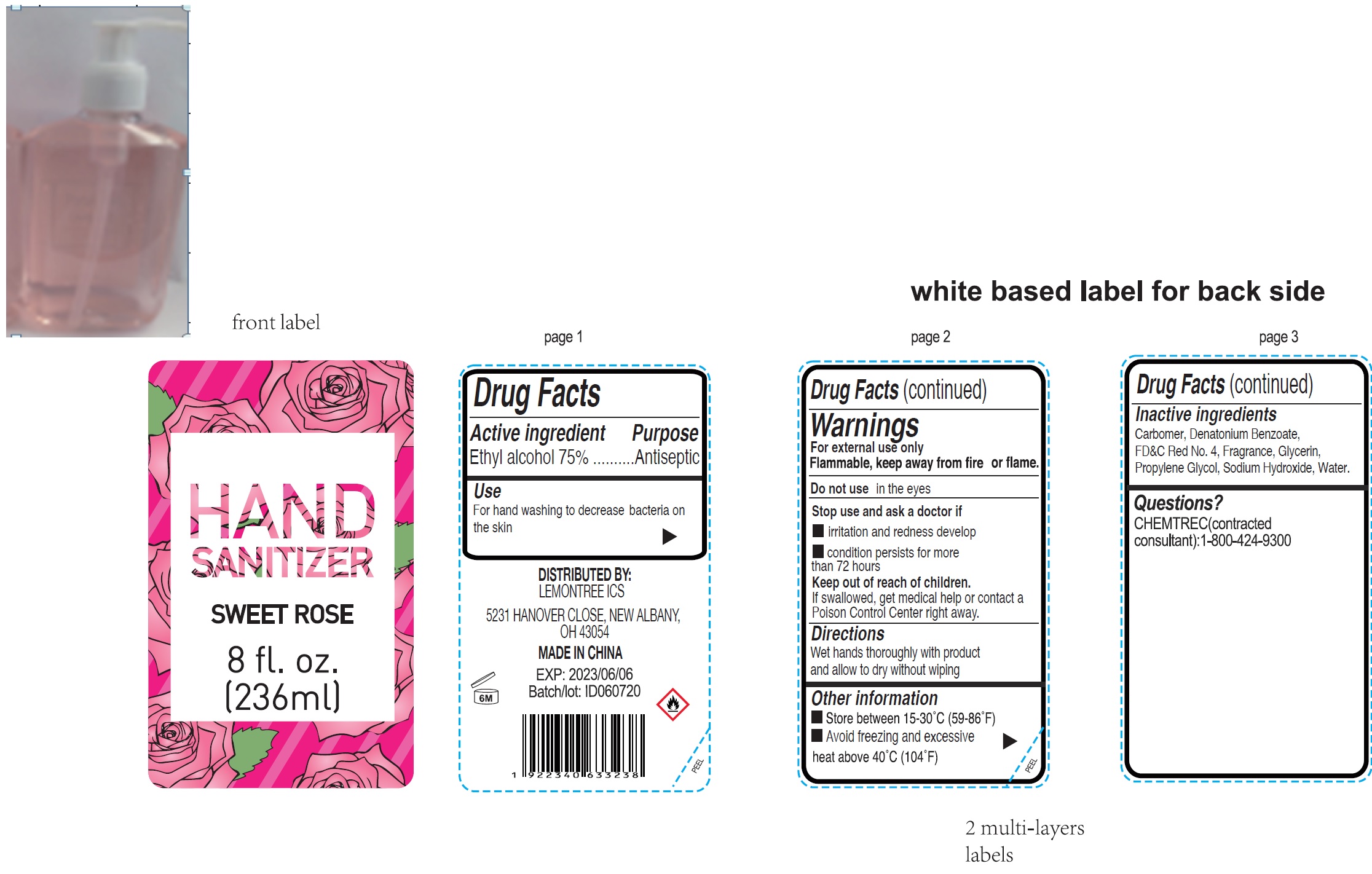 Pill image for hand sanitizer, sweet rose