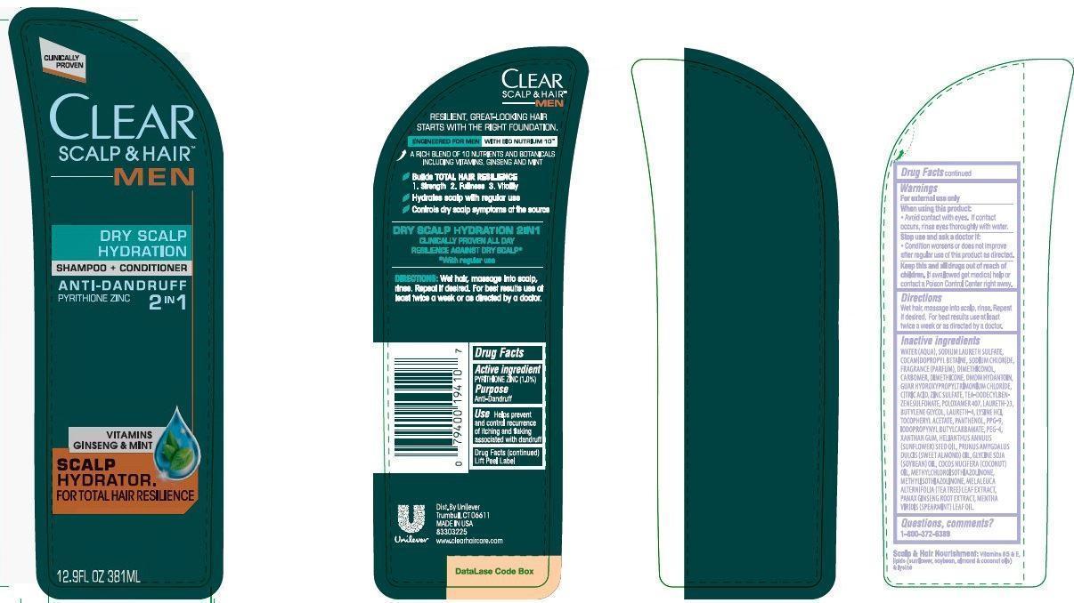 Pill image for Clear Men 2 In 1 Dry Scalp Hydration Anti Dandruff Shampoo And Conditioner Pdp And Drug Facts Box