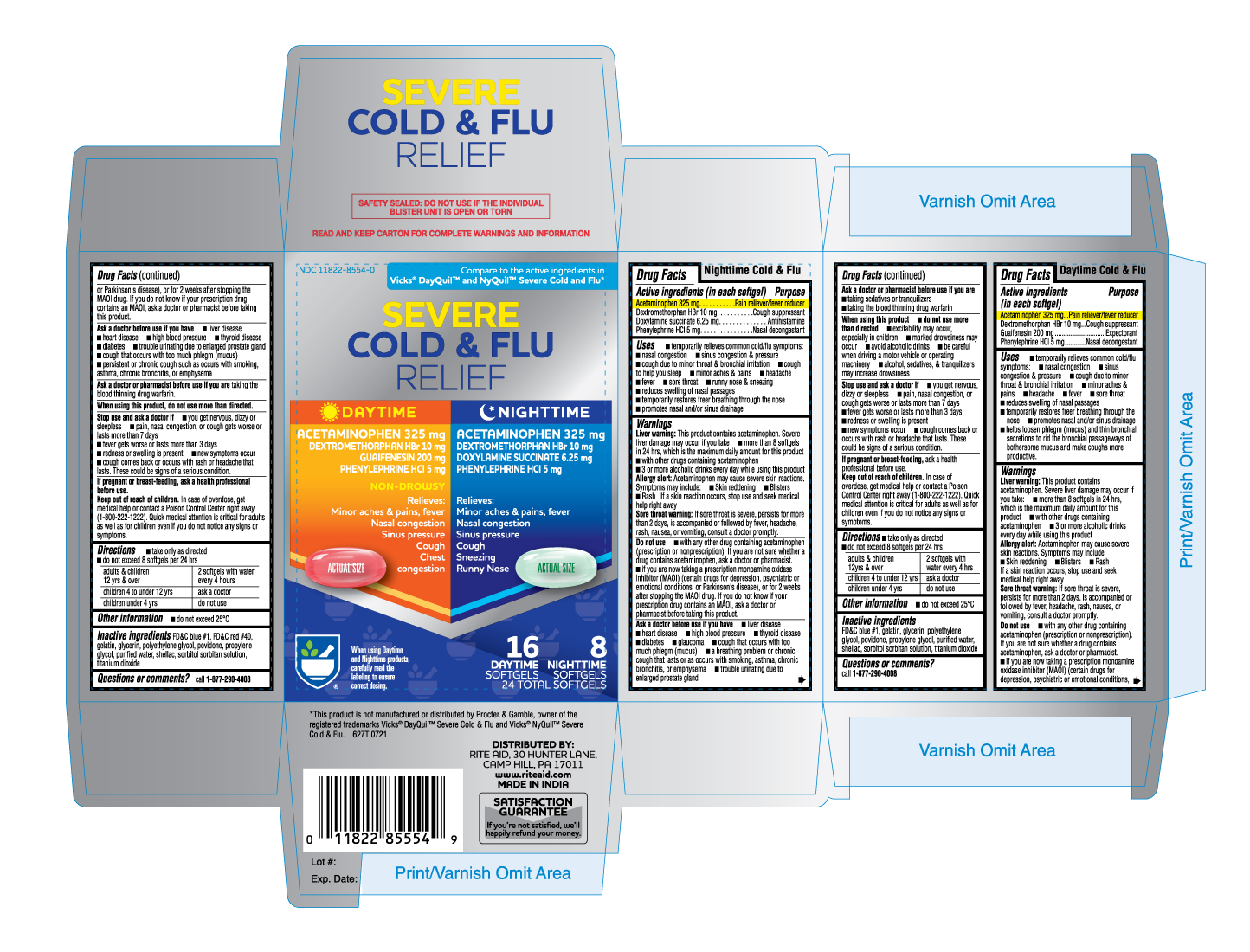 Pill image for 627t Rite Aid 11822 8554 Severe Cold & Flu Relief 24 Ct