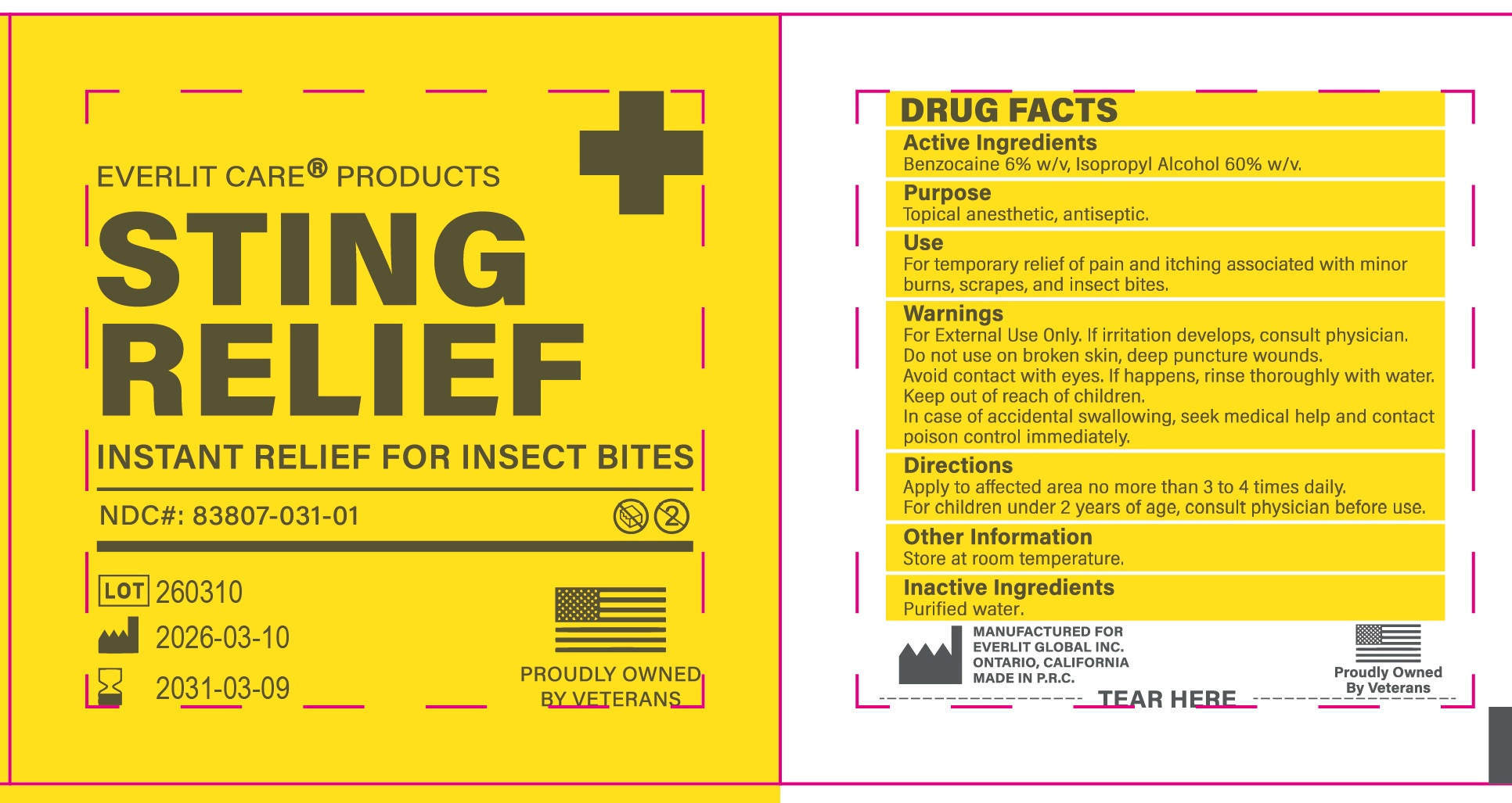 Pill image for 83807-031, Everlit Care Products Sting Relief Pad