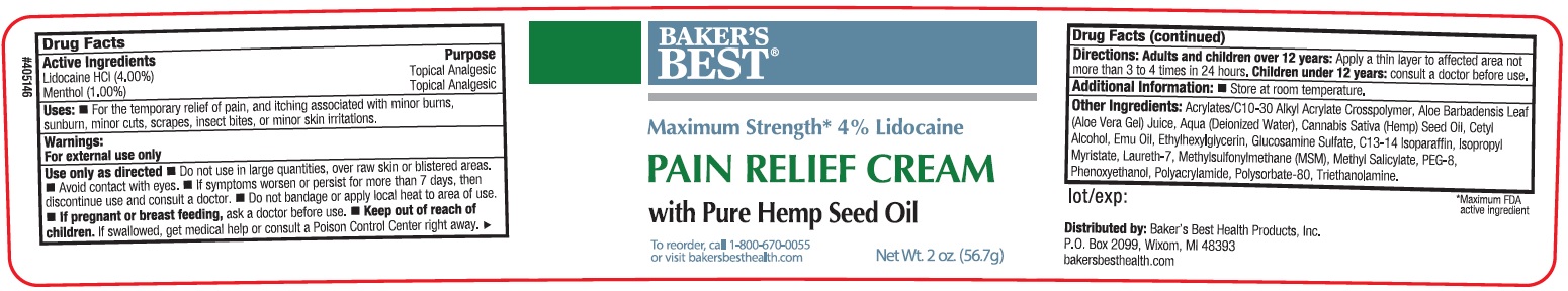 Pill image for Baker's Best Pain Relief Cream With Pure Hemp Seed Oil