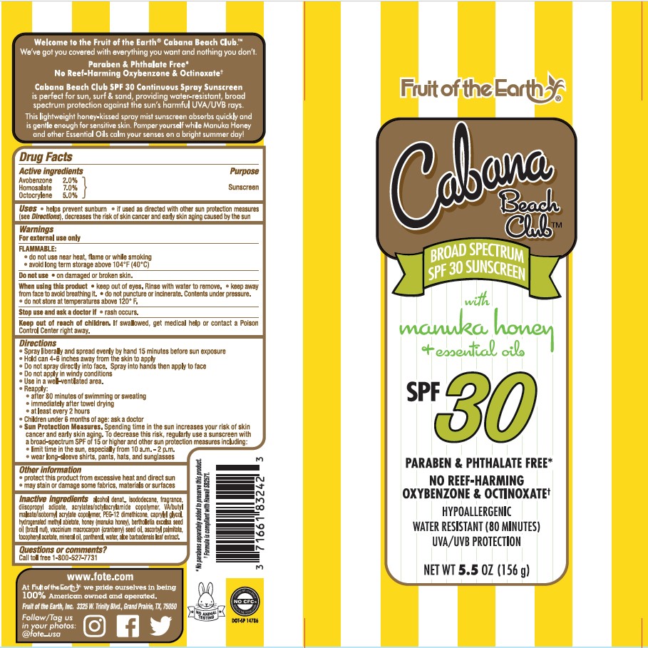 Pill image for Fruit Of The Earth Cabana Beach Club With Manuka Honey & Essential Oils Spf 30 Sunscreen Continuous Spray