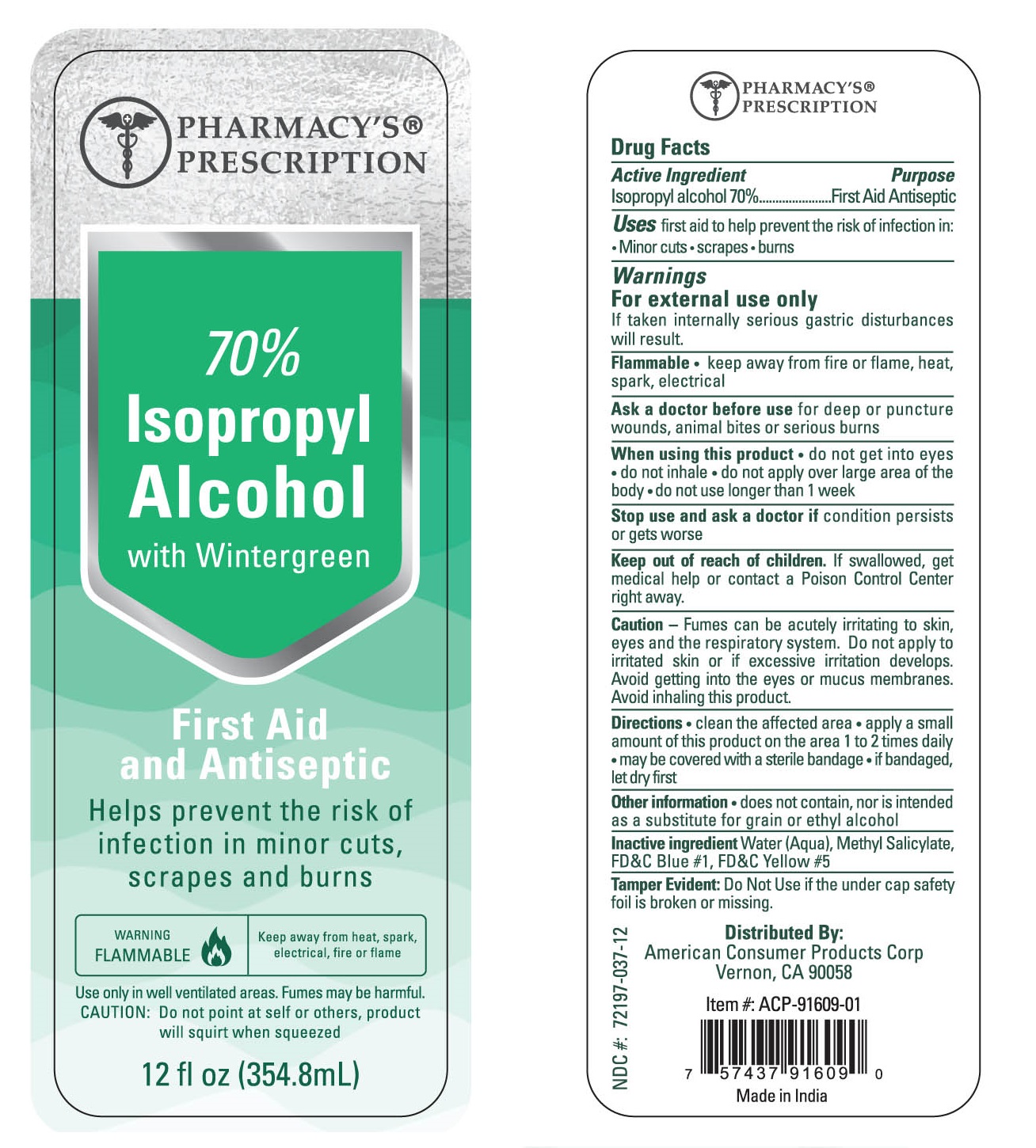 Pill image for Pharmacys Prescription 70% Isopropyl Alcohol Wintergreen