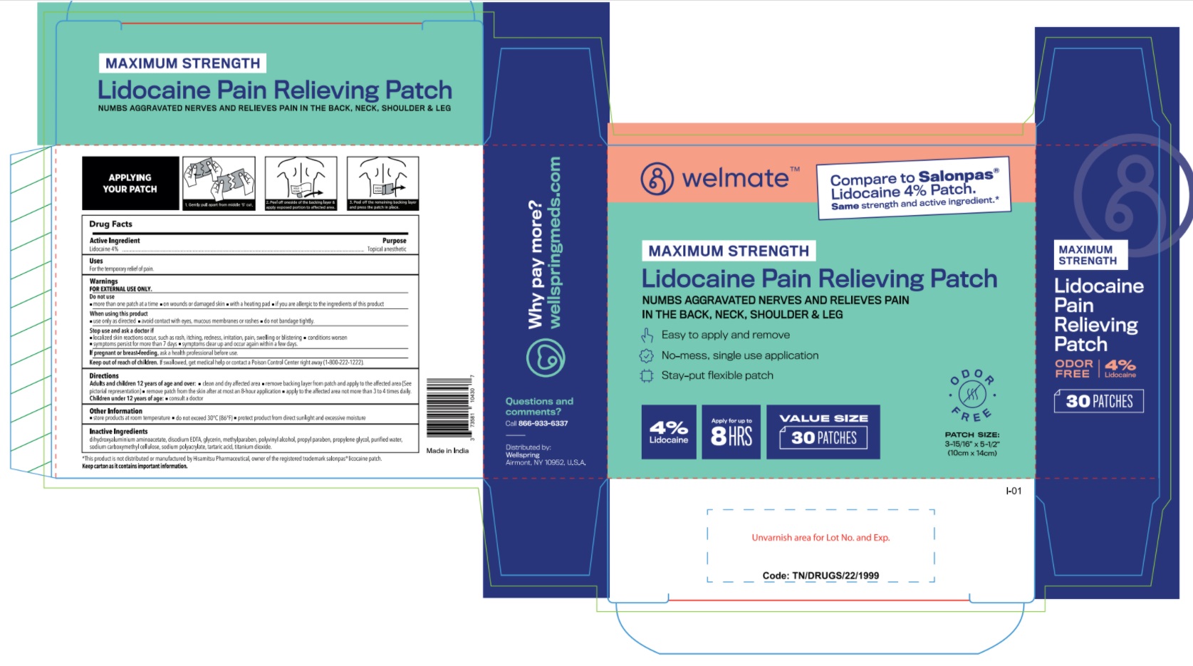Pill image for Yyba - Welmate Lidocaine Pain Relieving Patch (73581-001)