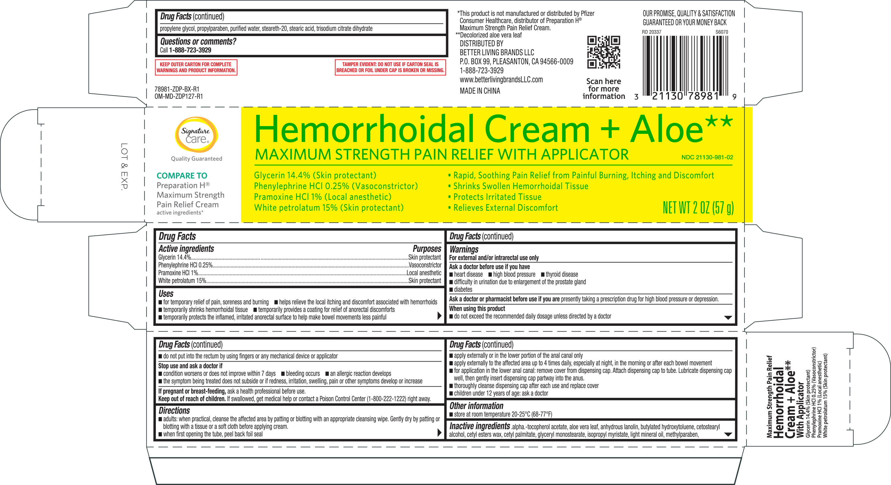 Pill image for Signature Care Hemorrhoidal Cream + Aloe Max. Strength Pain Relief W/applicator 2 Oz Zdp 78981