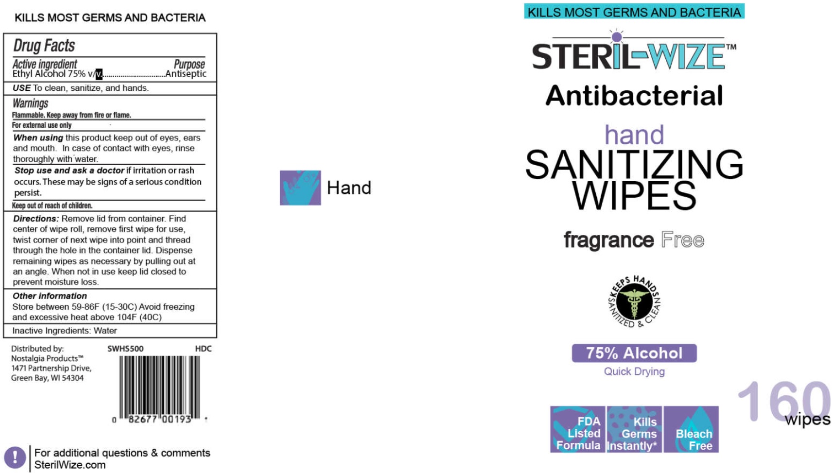 Pill image for Steril-wize Antibacterial Hand Sanitizing Wipes, Fragrance Free