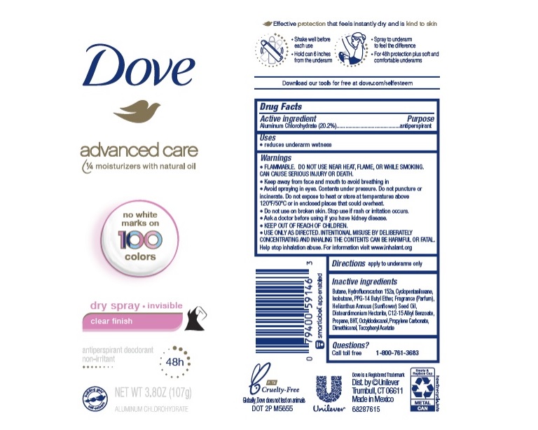 Pill image for Dove Advanced Care Dry Spray Clear Finish 48h Antiperspirant Deodorant