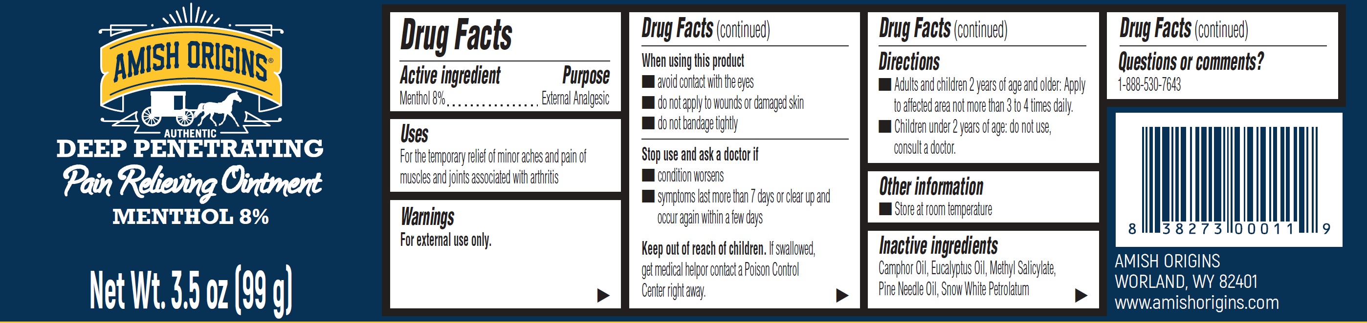 Pill image for Amish Origins Pain Relieving Ointment, Menthol 8%