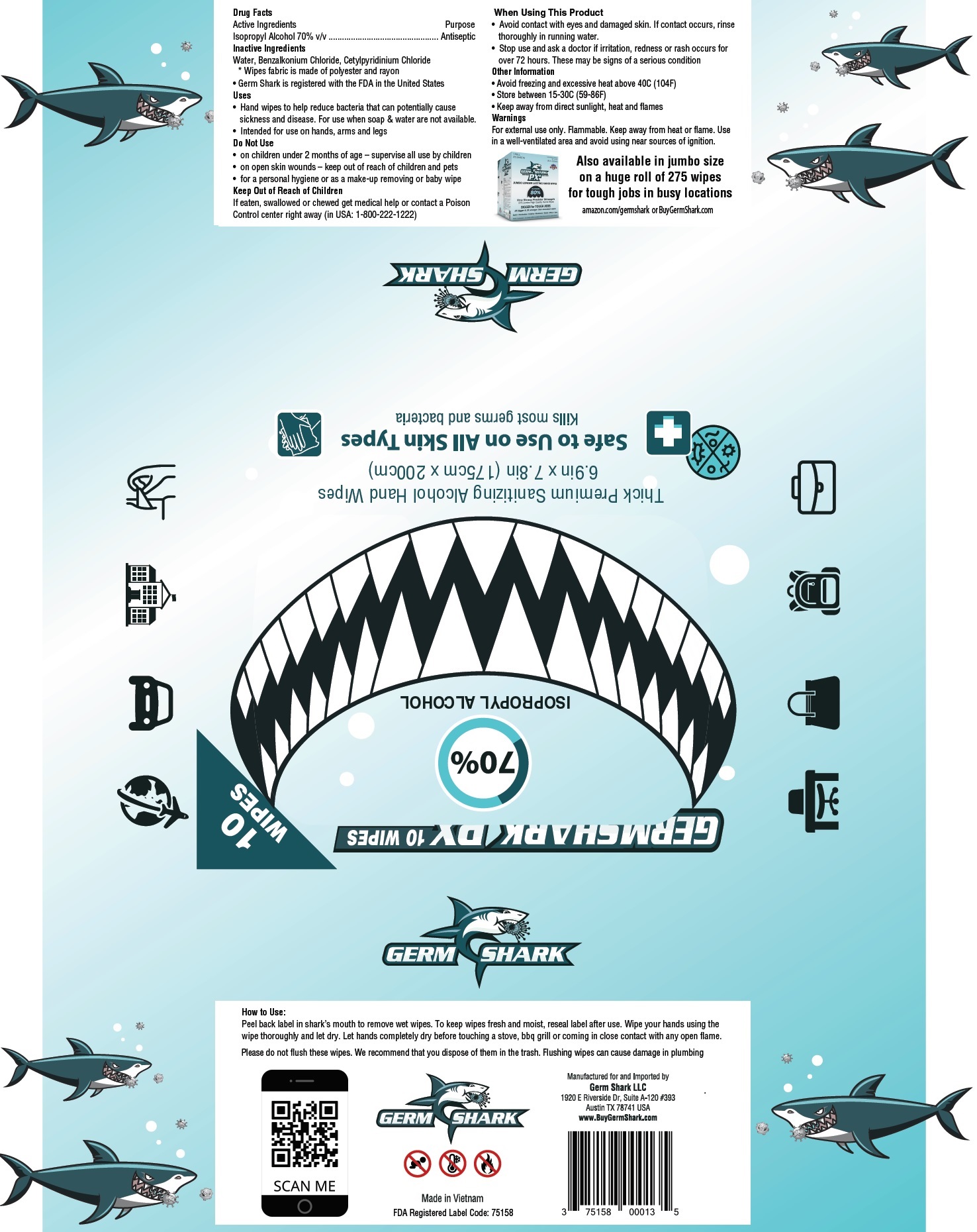 Pill image for Germ Shark Thick Premium Disinfecting Alcohol Wipes, 70% Isopropyl Alcohol