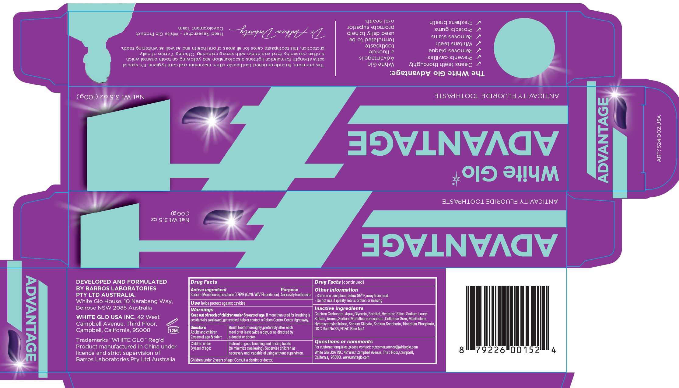 Pill image for White Glo Advantage Anticavity Fluoride Purple Toothpaste