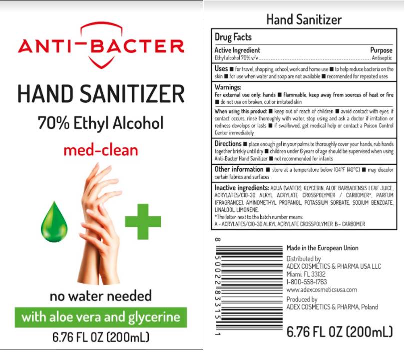 Pill image for Anti-bacter Hand Sanitizer Med-clean, 70% Ethyl Alcohol No Water Needed With Aloe Vera And Glycerine