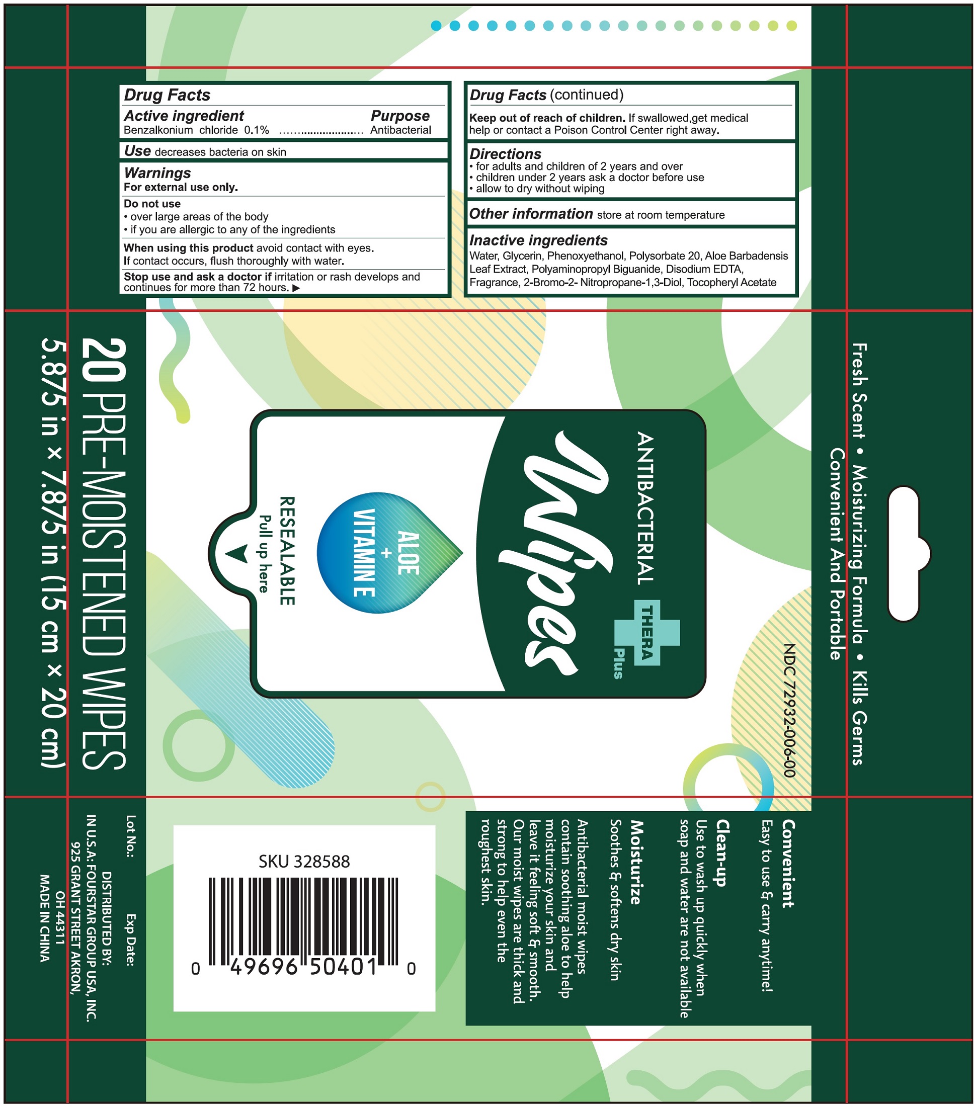 Pill image for theraplus antibacterial wipes fresh scent with aloe and vitamin e