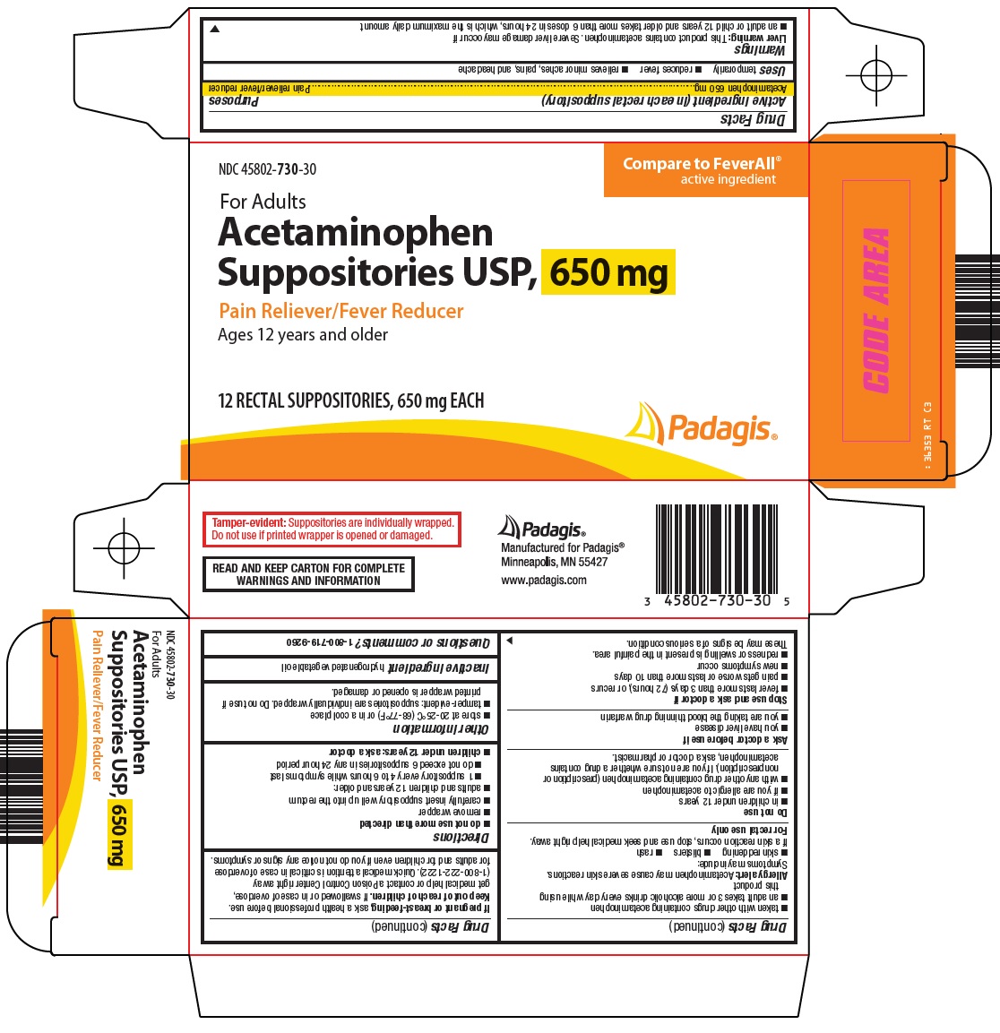Pill image for Perrigo Acetaminophen Suppositories Usp, 650 Mg Drug Facts