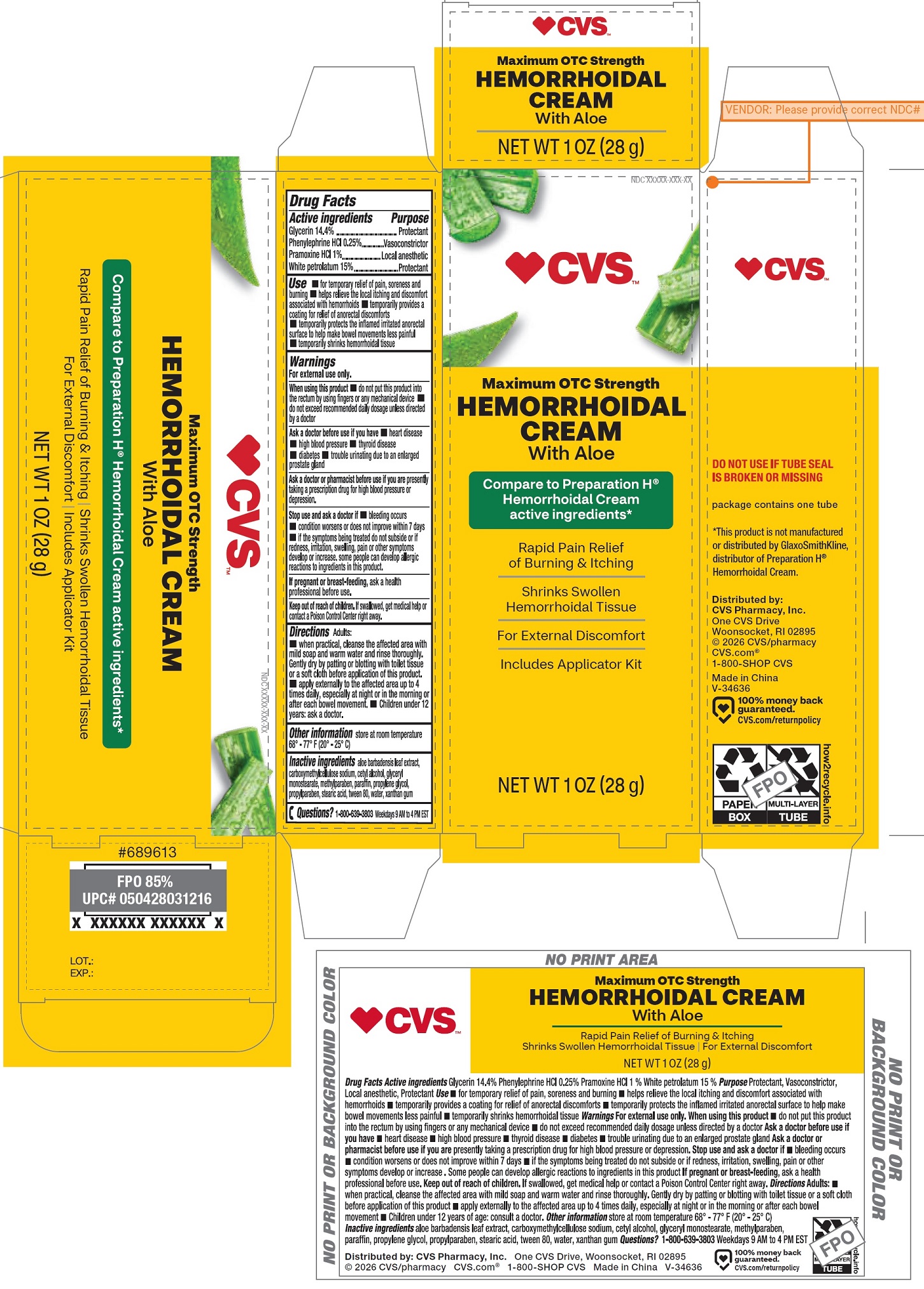 Pill image for Cvs Maximum Otc Strength Hemorrhoidal Cream With Aloe