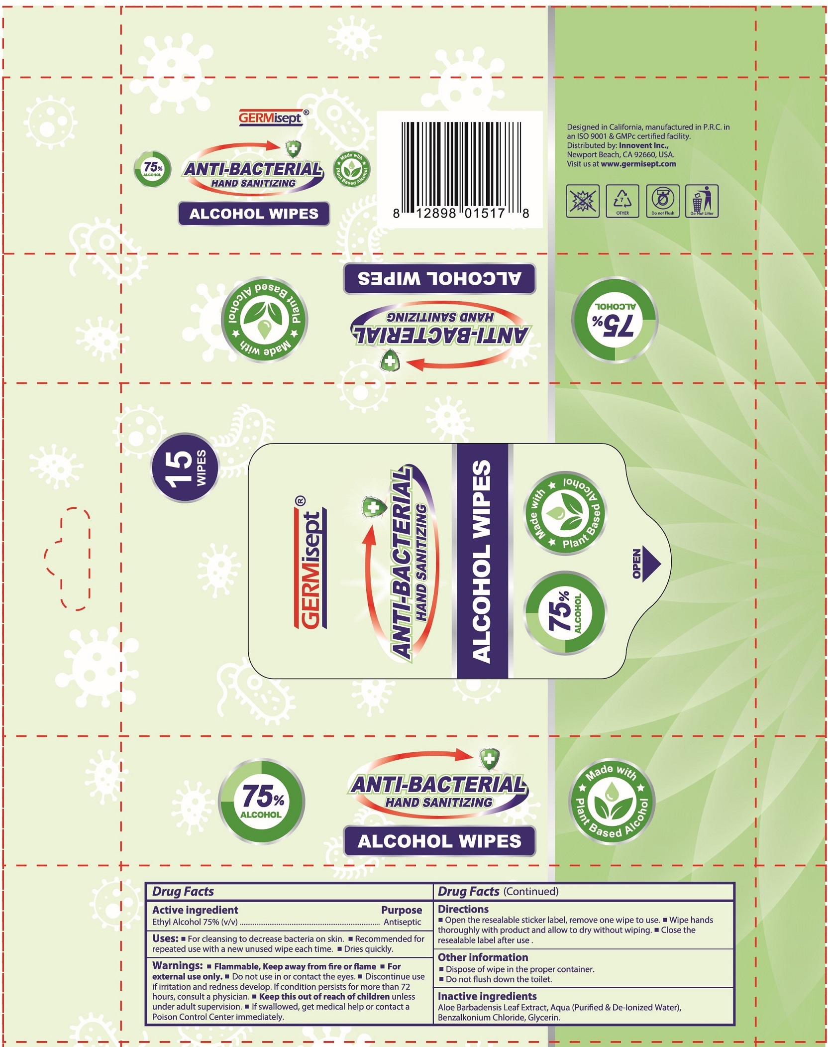 Pill image for Germisept Antibacterial Hand Sanitizing Alcohol Wipes