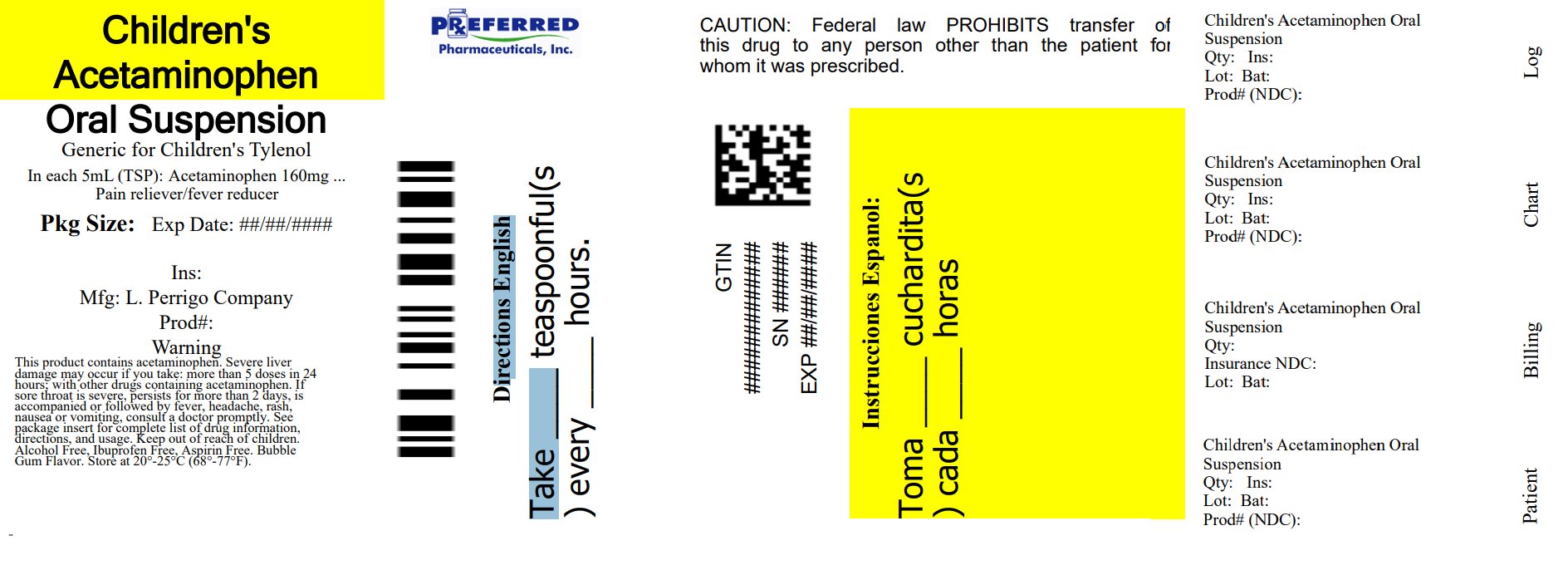 Pill image for Perrigo Children’s Pain & Fever Drug Facts