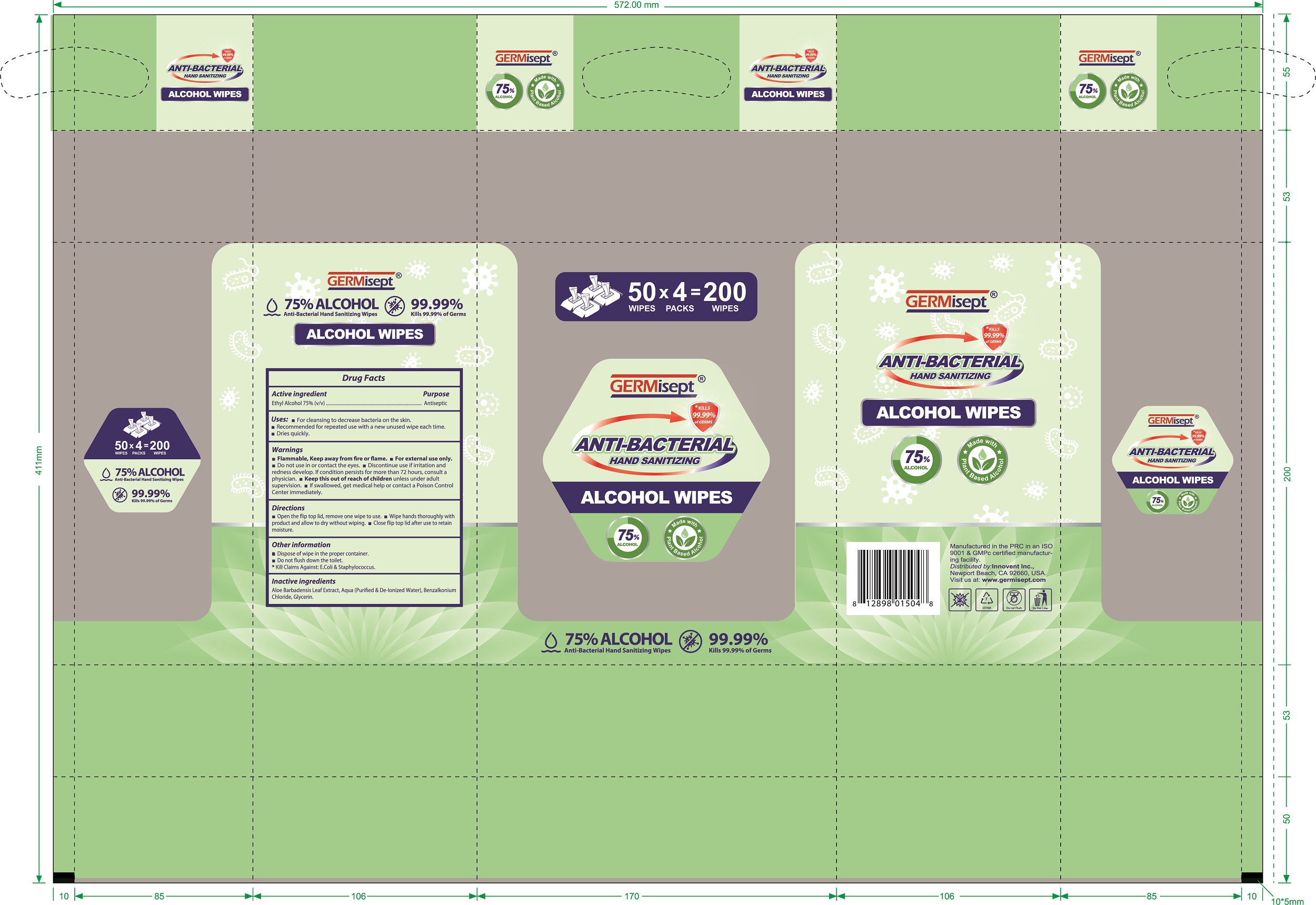 Pill image for 75127-100 germisept antibacterial alcohol wipes 75% ethyl alcohol