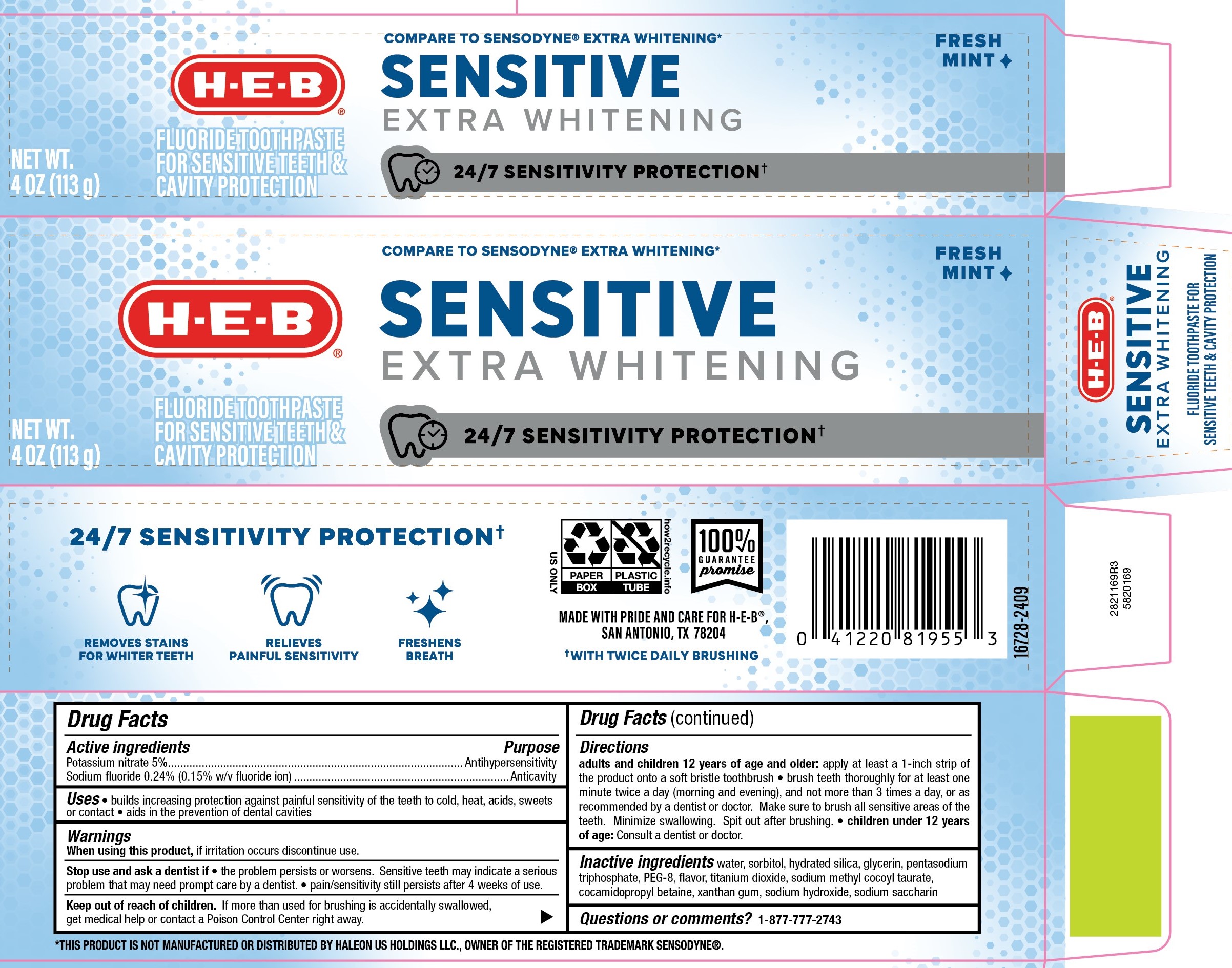 Pill image for 5820169 heb sensitive extra whitening toothpaste
