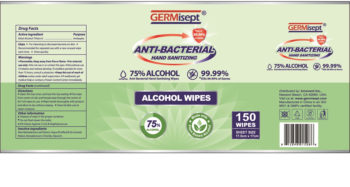 Pill image for 75127-103 germisept antibacterial alcohol wipes 150 wipes 75% ethyl alcohol