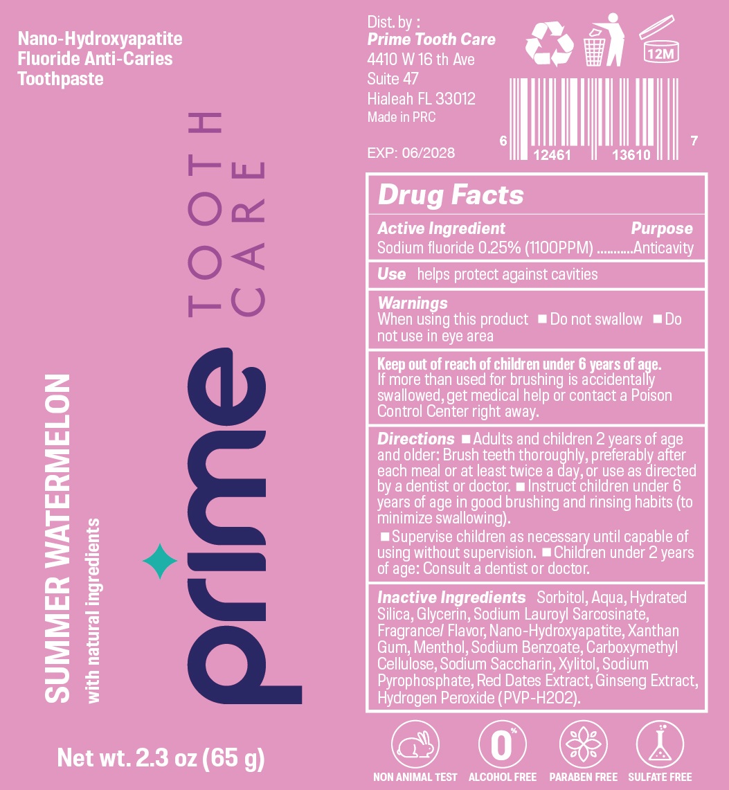 Pill image for prime tooth care toothpaste, summer watermelon