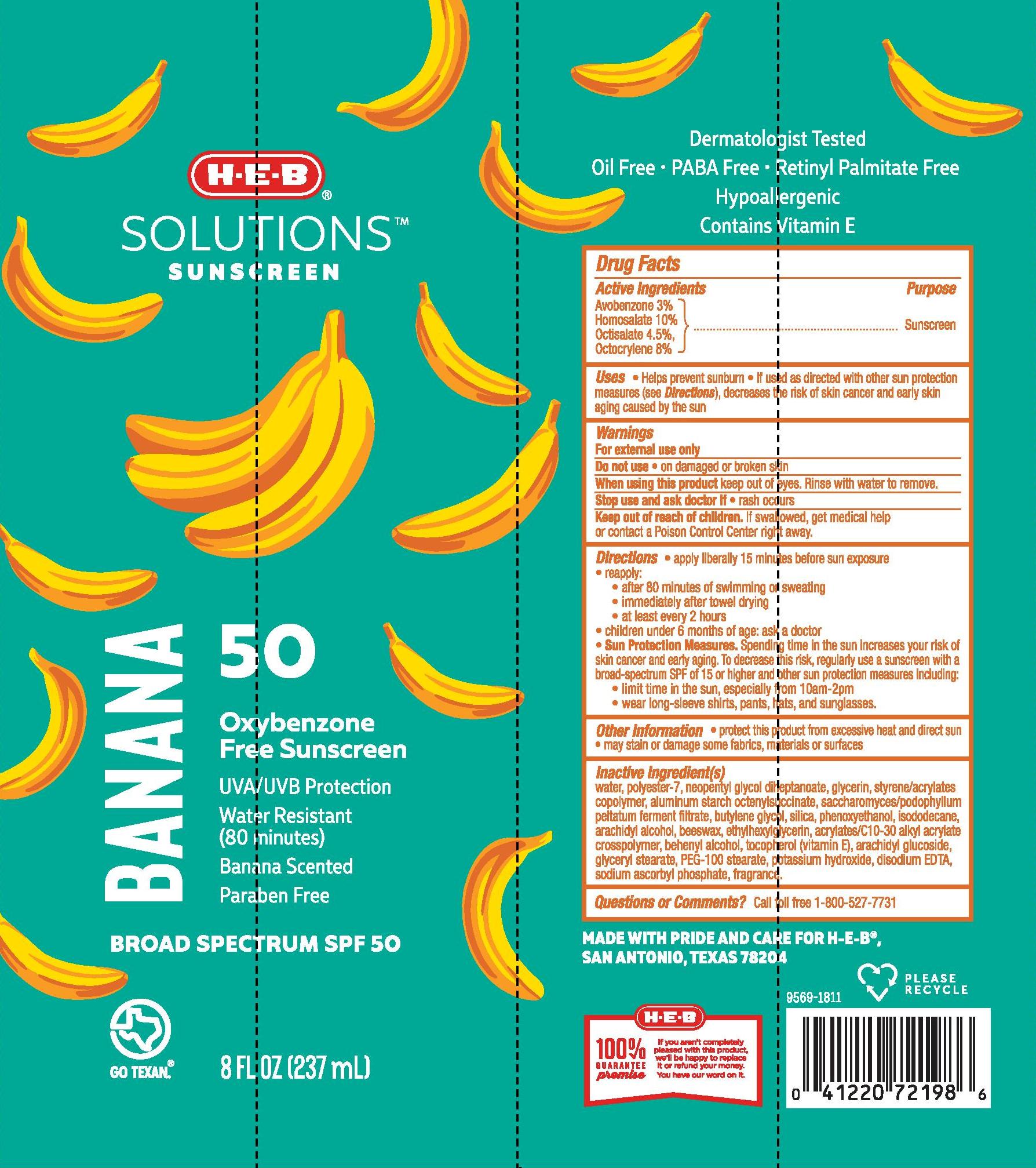 Pill image for H-e-b Solutions Sunscreen Banana Spf 50 Lotion