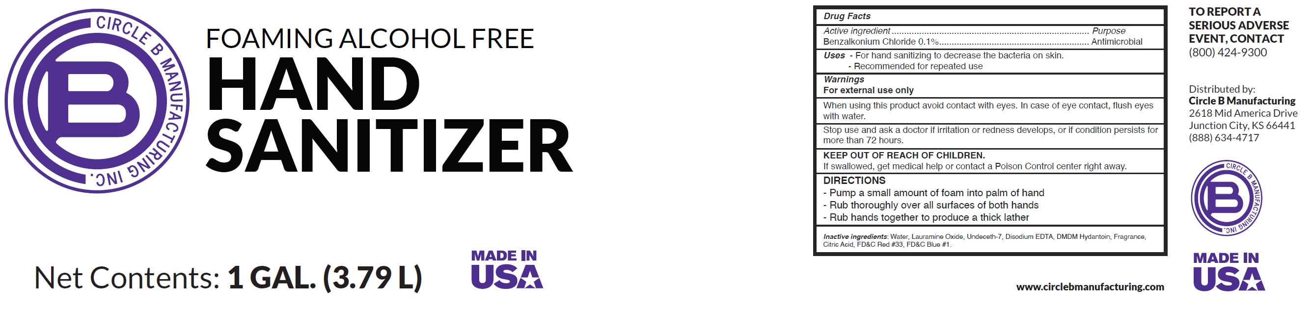 Pill image for Circle B Manufacturing Foaming Alcohol Free Hand Sanitizer