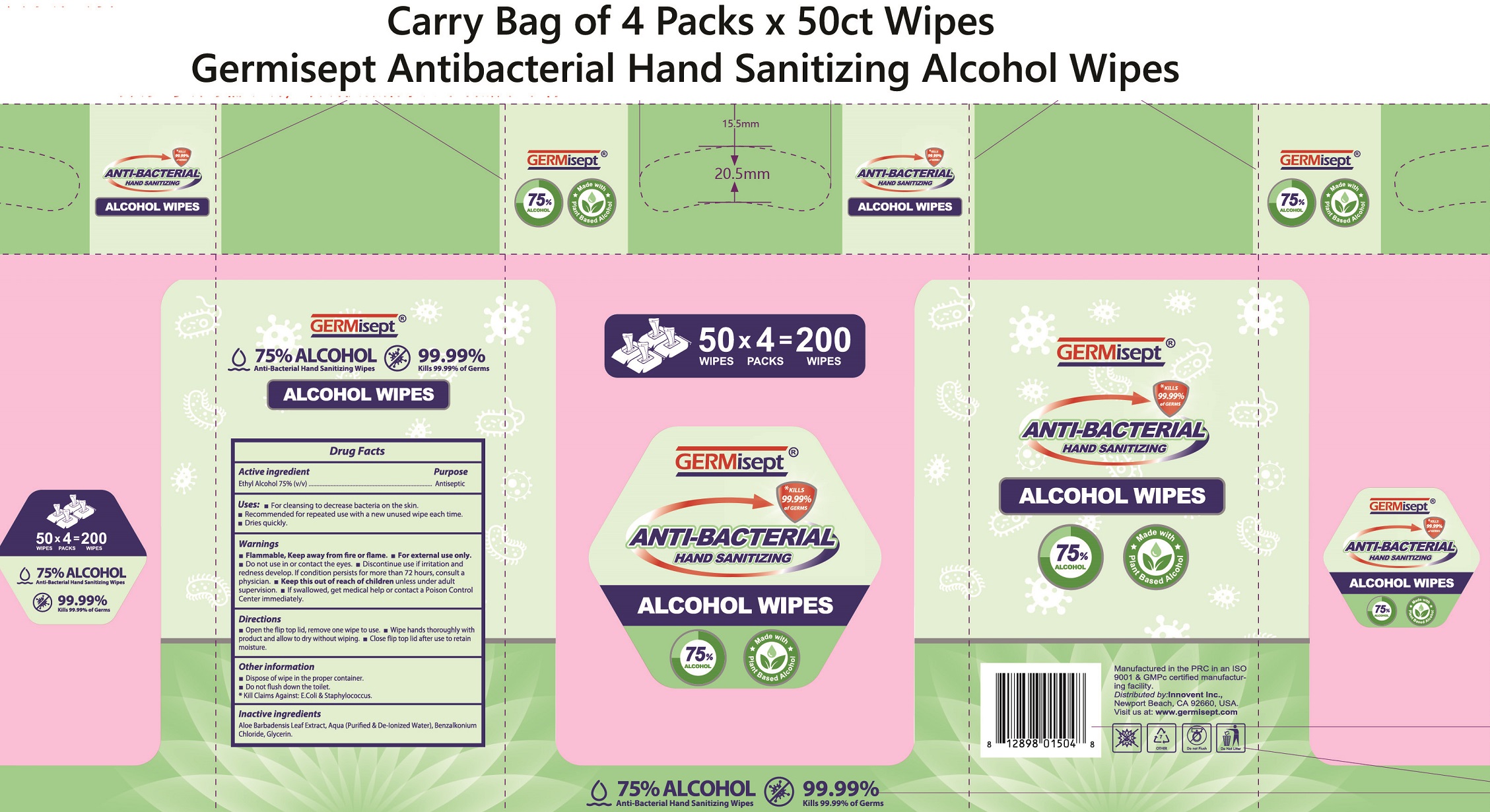 Pill image for germisept anti-bacterial hand sanitizing alcohol wipes