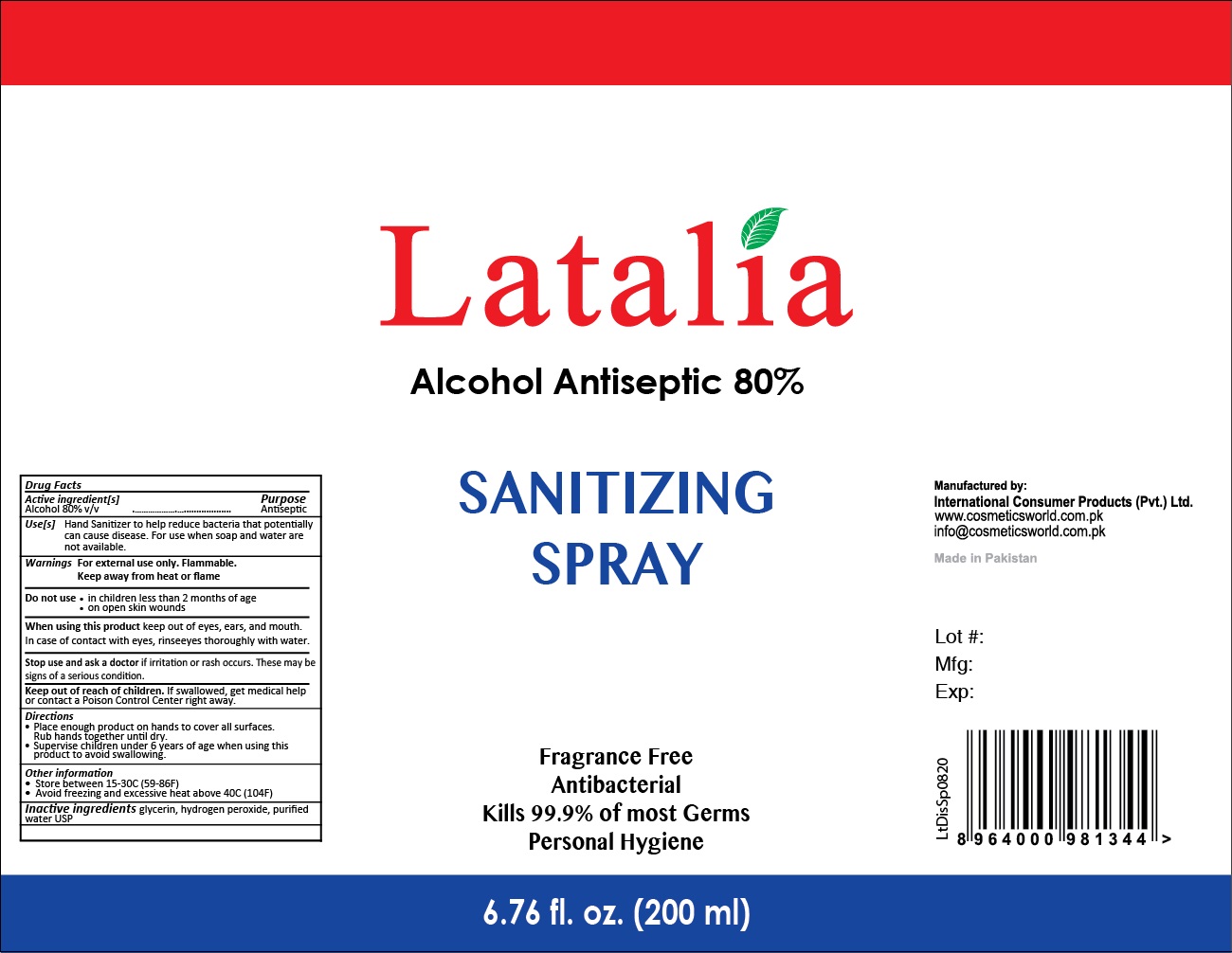 Pill image for Latalia Alcohol Antiseptic 80% Sanitizing Spray
