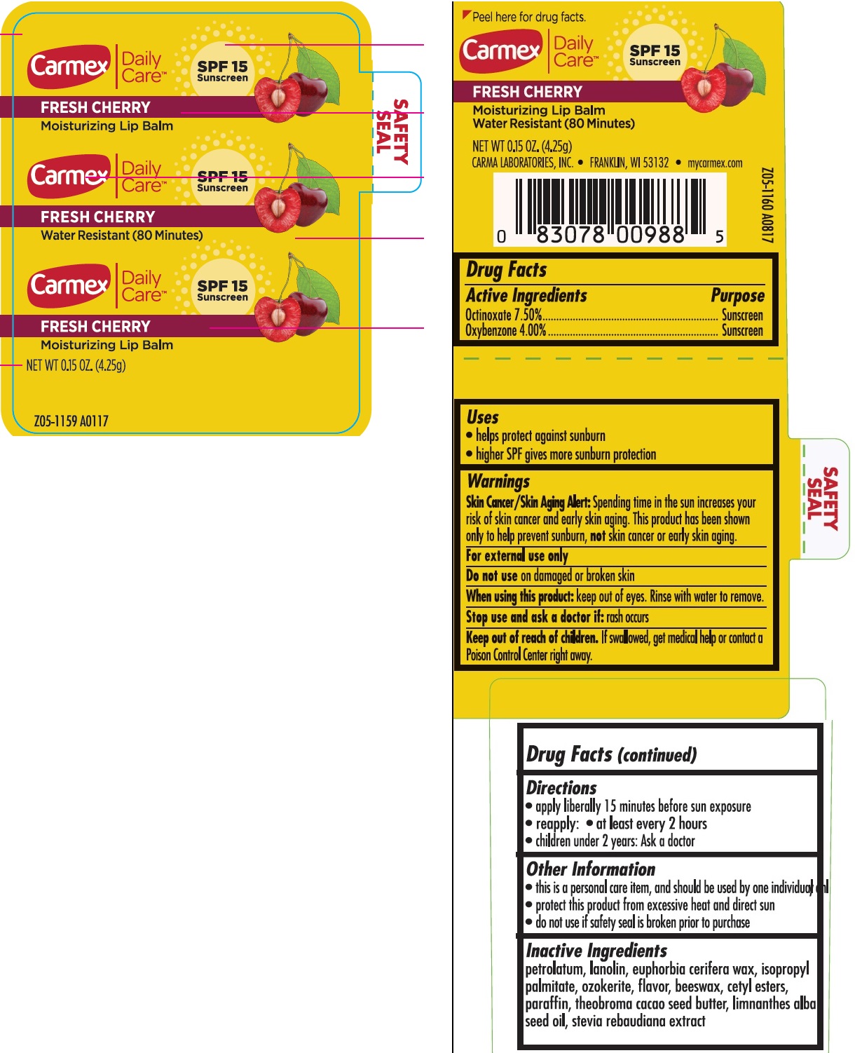 Pill image for Carmex Daily Care Moisturizing Lip Balm Fresh Cherry Spf 15