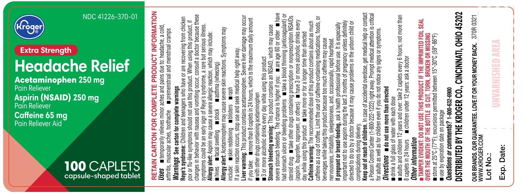 Pill image for 370r Headache Relief Caplets Kroger 41226 370