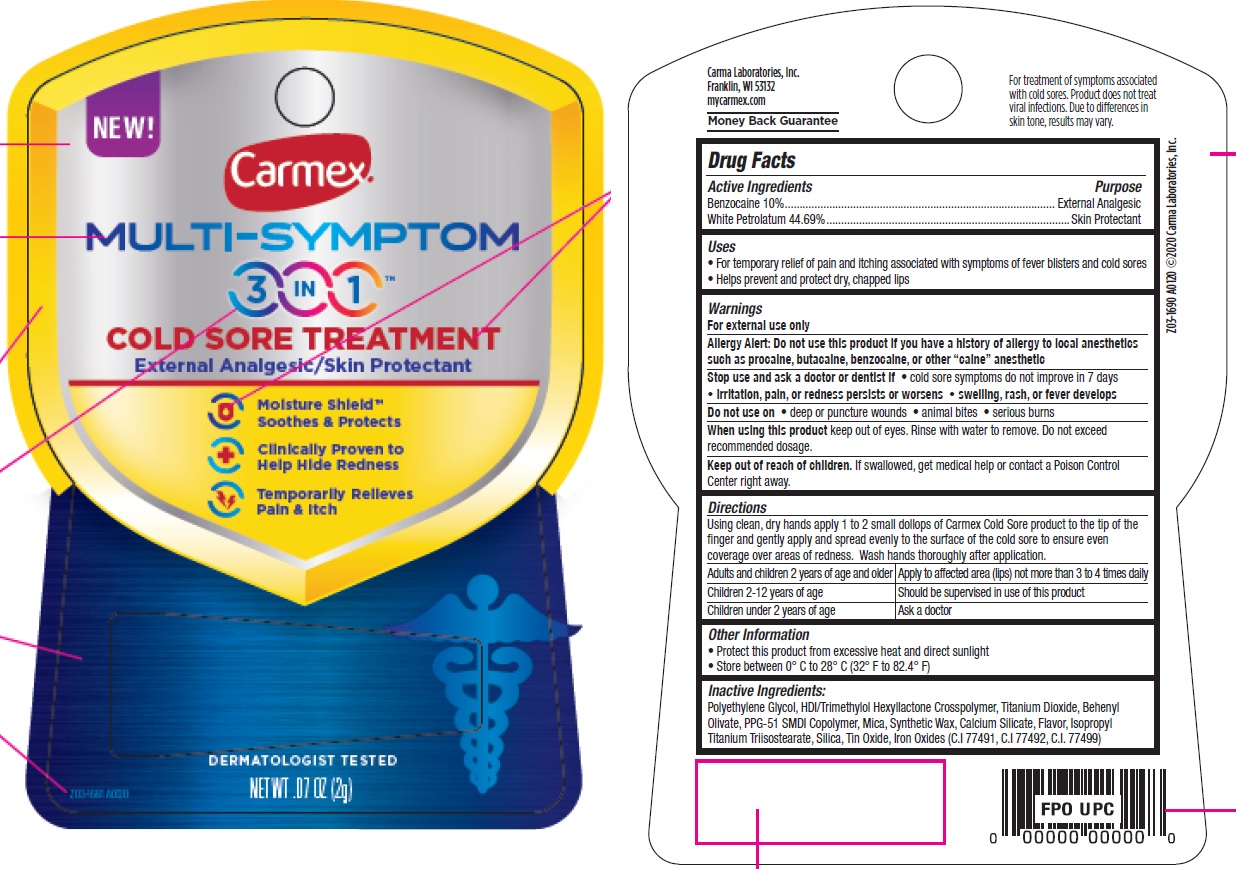 Pill image for Carmex Multi-symptom 3 In 1 Cold Sore Treatment External Analgesic Skin Protectant