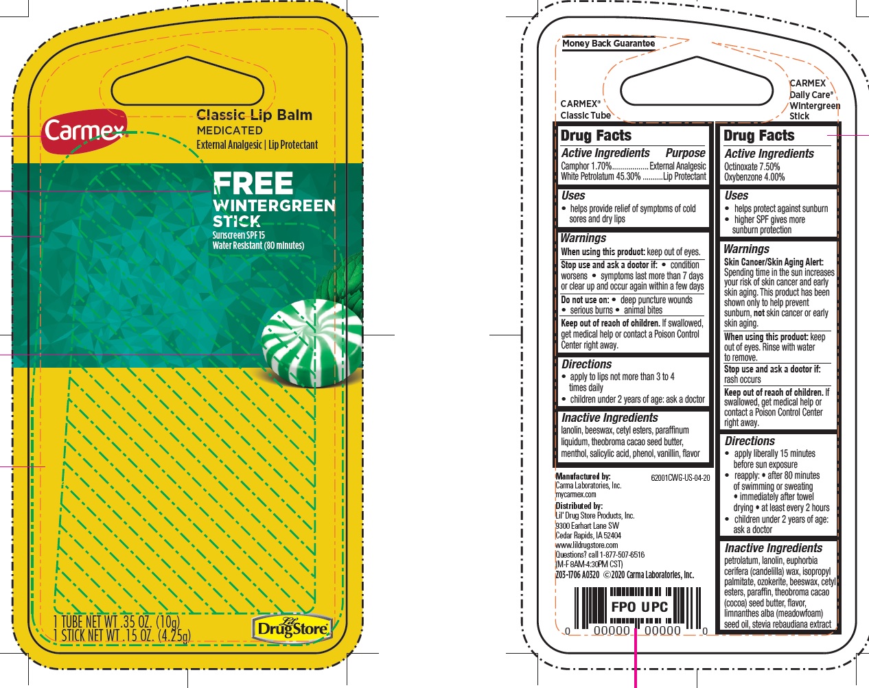 Pill image for Carmex Classic Lip Balm Medicated Free Wintergreen Stick, Kit