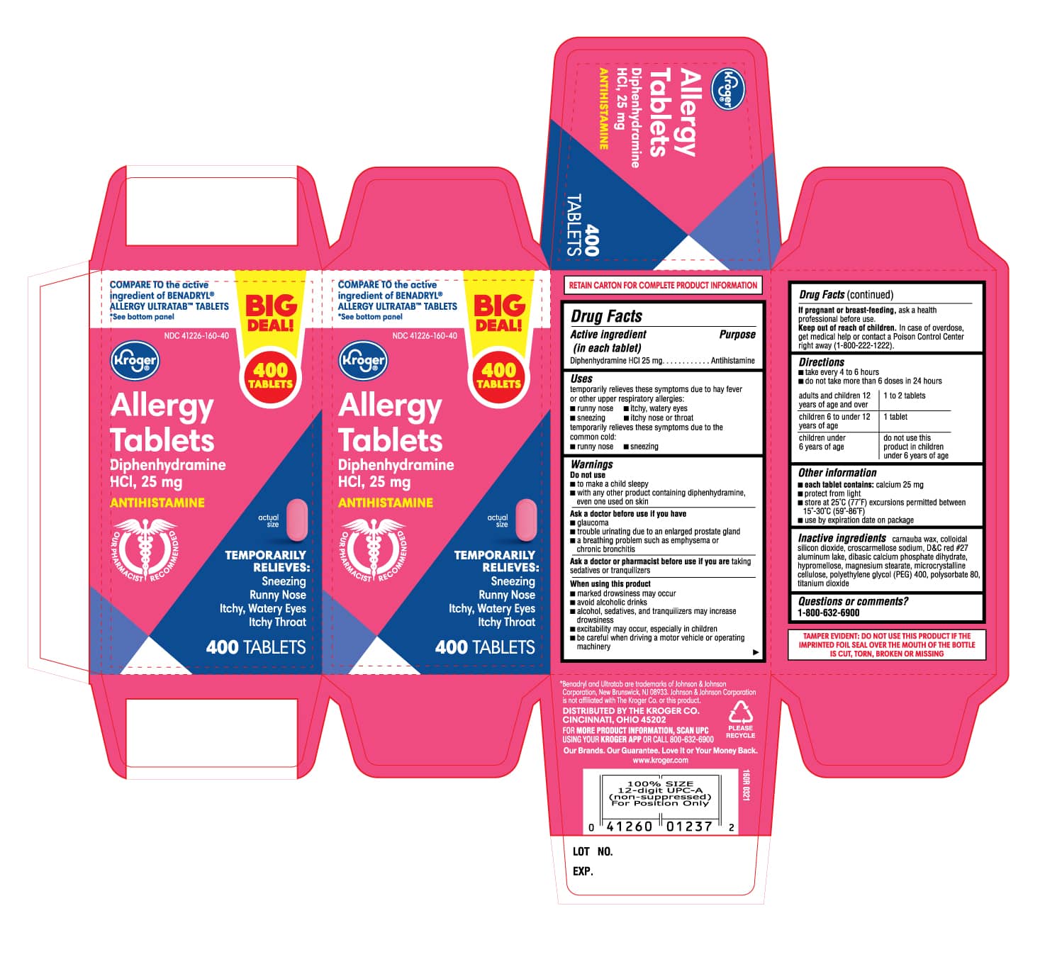 Pill image for 160r Kroger 41226 160 Diphenhydramine Hydrochloride Tablets