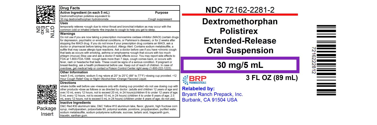 Pill image for Perrigo Dextromethorphan Polistirex Extended-release Oral Suspension Drug Facts