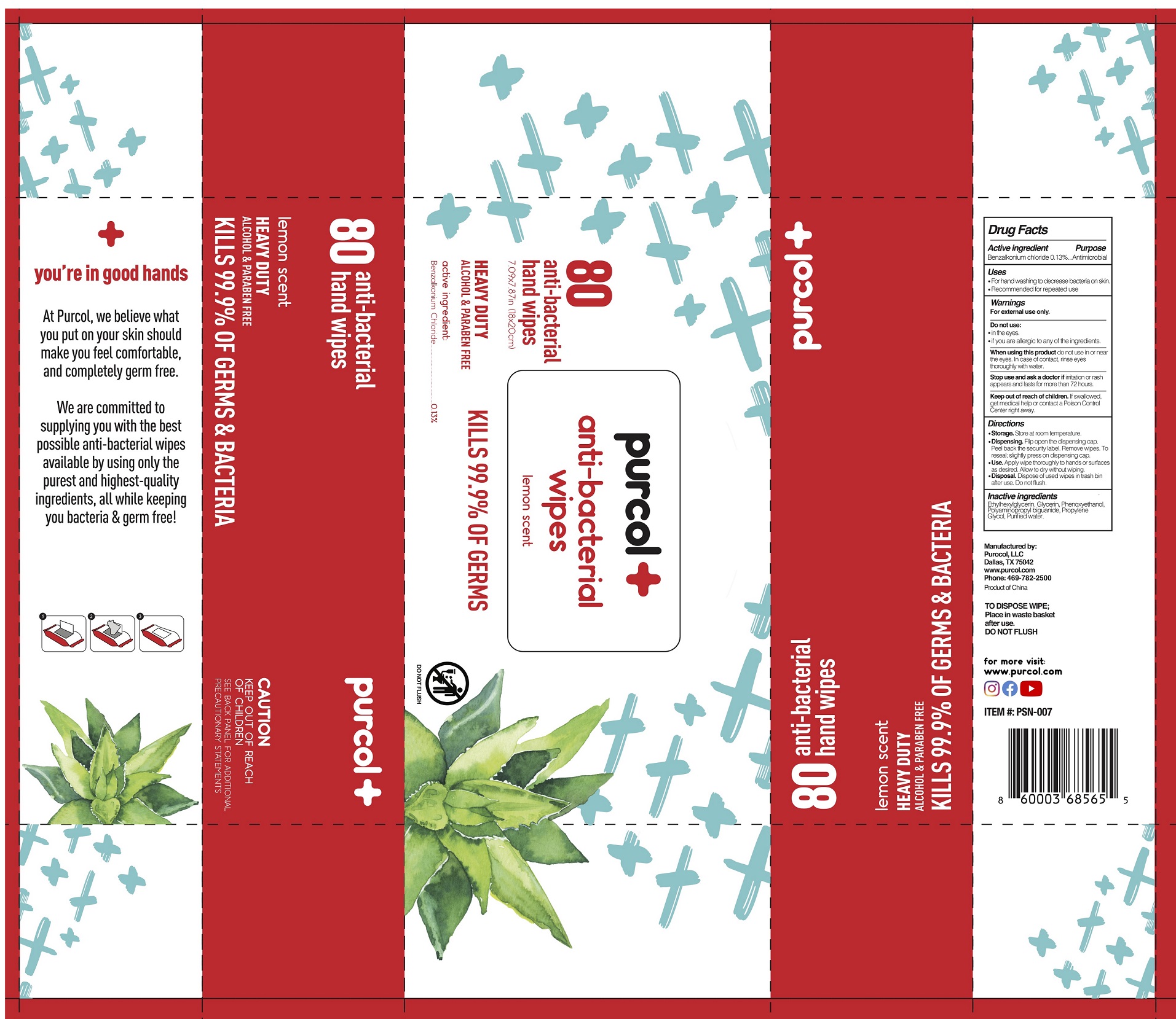 Pill image for Purcol Anti-bacterial Wipes Lemon Scent