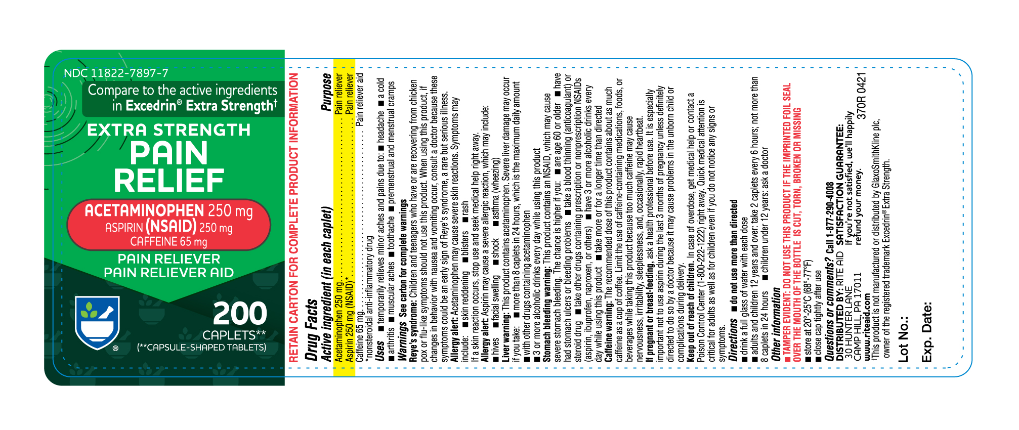 Pill image for 370r Riteaid 11822 7897 Acetaminophen, Aspirin & Caffeine Tablets