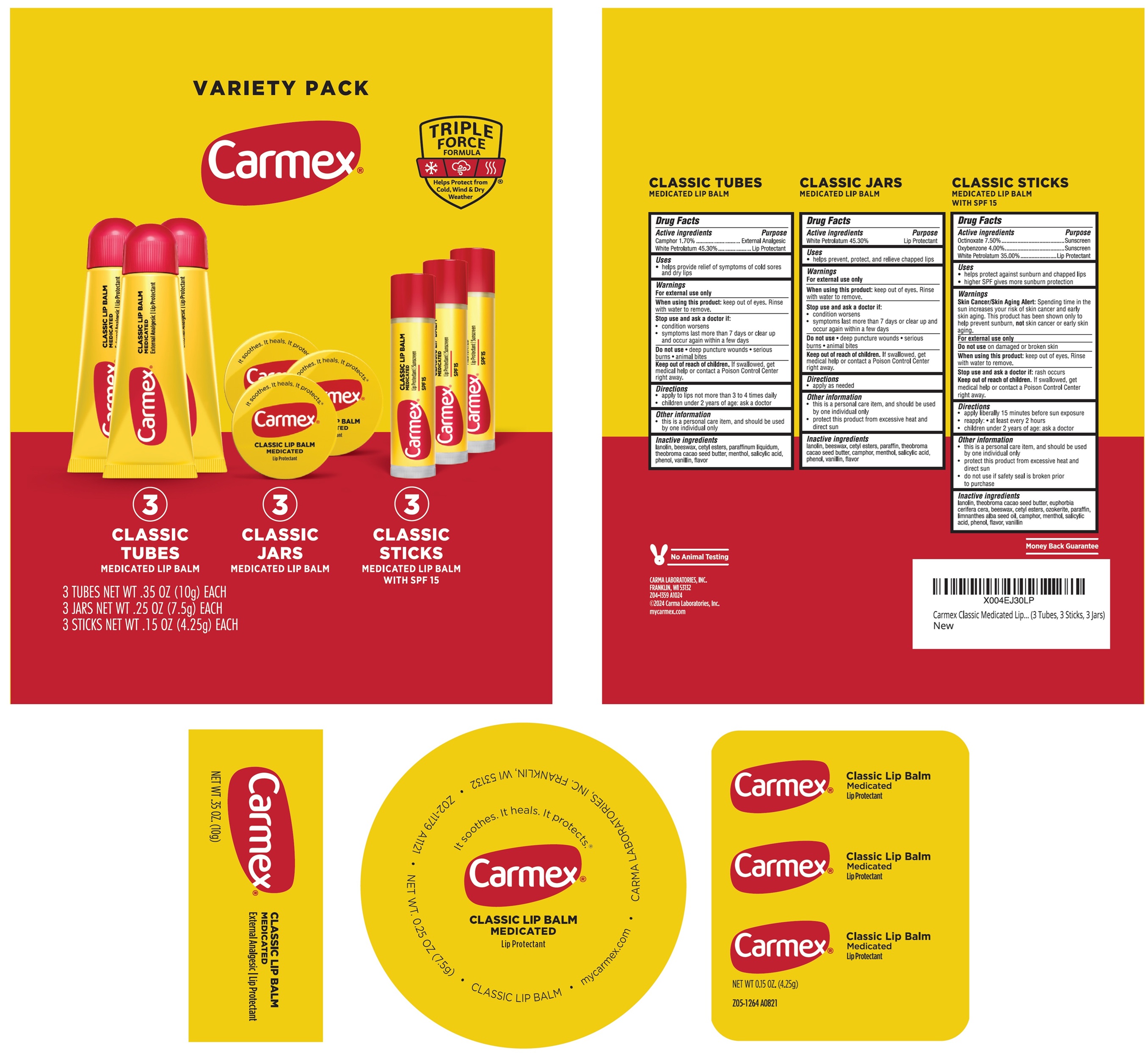 Pill image for Carmex Variety Pack Classic Medicated Lip Balm Lip Balm Spf 15