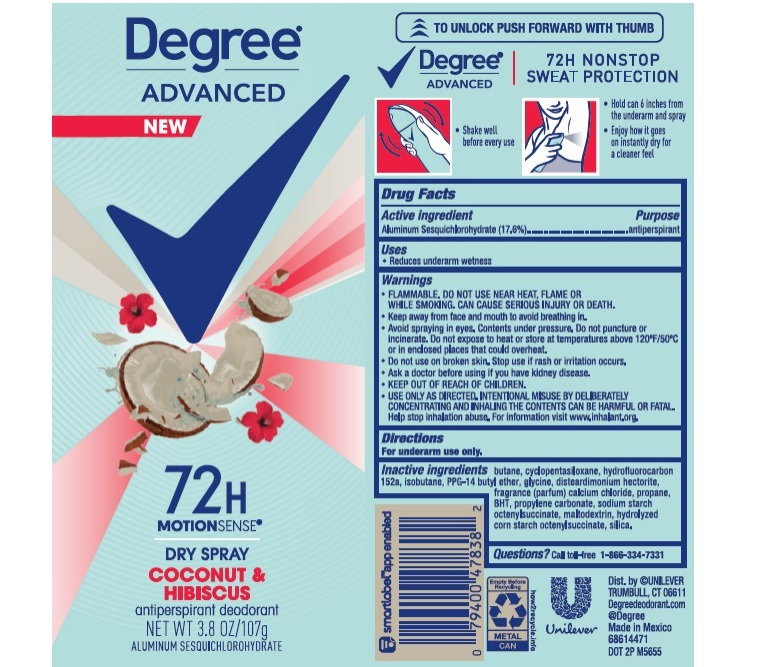 Pill image for Degree Advanced Coconut & Hibiscus Dry Spray 72h Antiperspirant Deodorant