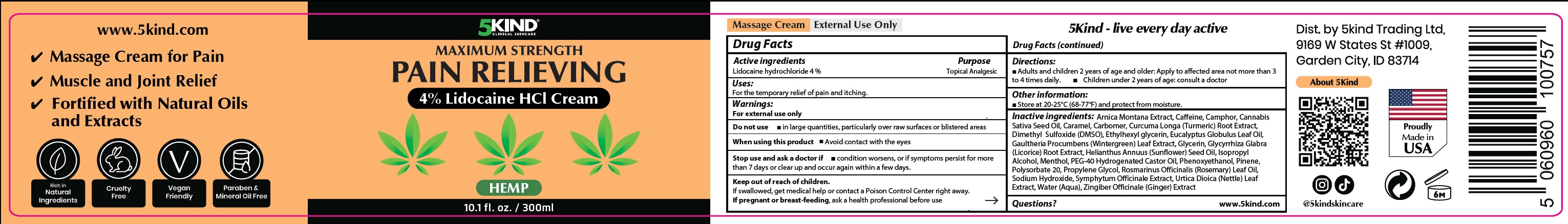 Pill image for 5kind Maximum Strength Pain Relieving 4% Lidocaine Hcl Cream Hemp