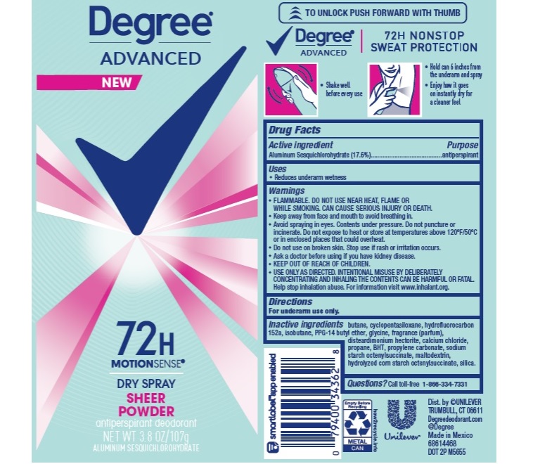 Pill image for Degree Advanced Sheer Powder Dry Spray 72h Antiperspirant Deodorant