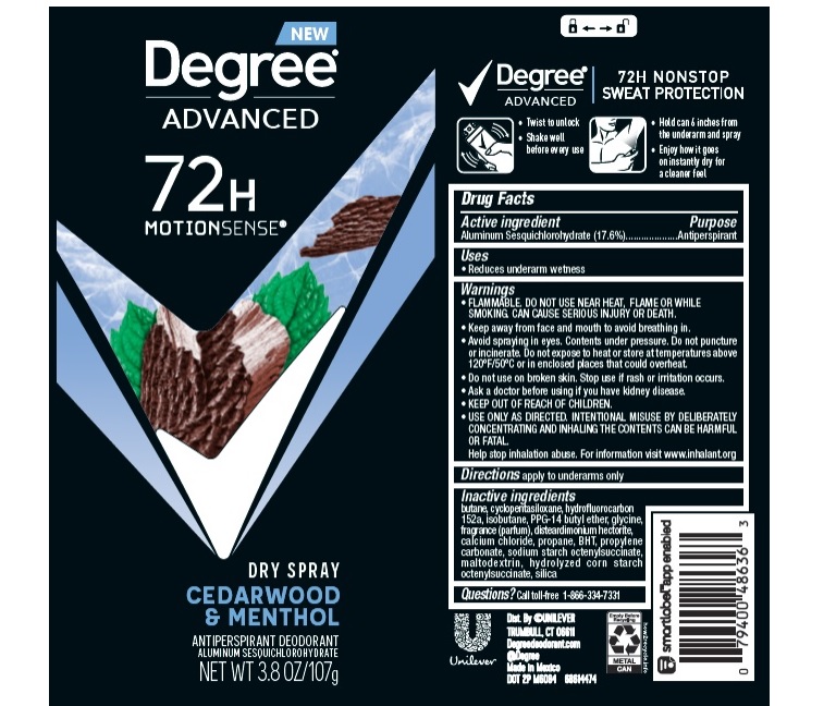 Pill image for Degree Advanced Cedarwood & Menthol Dry Spray 72h Antiperspirant Deodorant