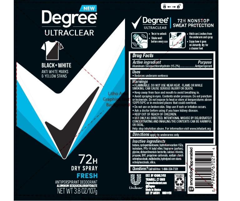 Pill image for Degree Ultraclear Black + White Advanced Fresh Dry Spray 72h Antiperspirant Deodorant