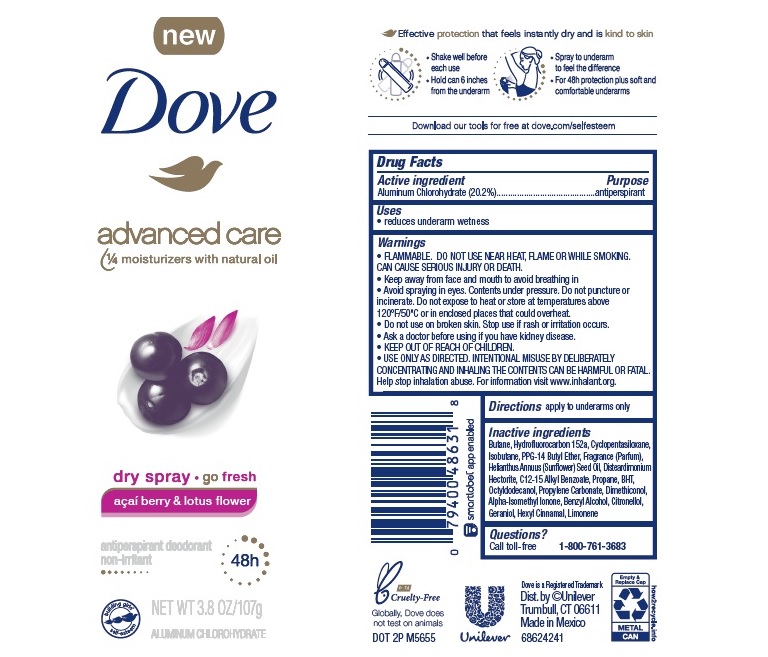 Pill image for Dove Advanced Care Dry Spray Acai Berry & Lotus Flower 48h Antiperspirant Deodorant