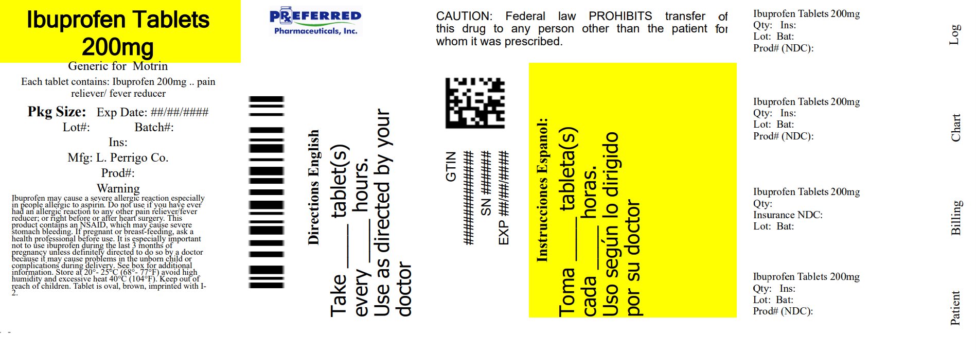 Pill image for Perrigo Ibuprofen Tablets, 200 Mg Drug Facts