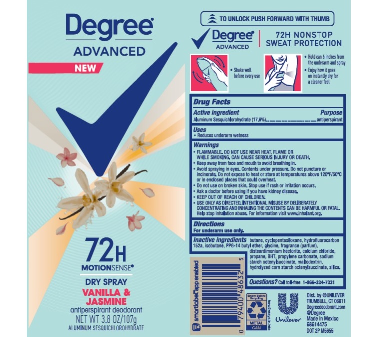 Pill image for Degree Advanced Vanilla & Jasmine Dry Spray 72h Antiperspirant Deodorant