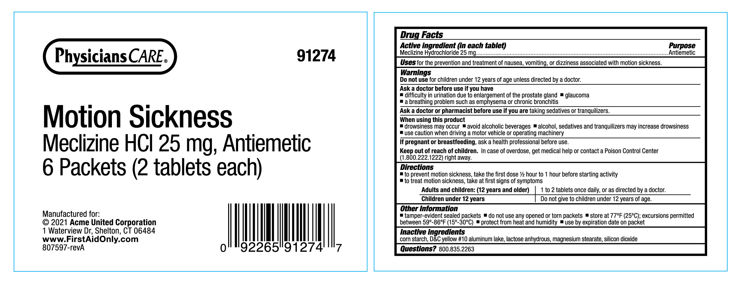 Pill image for Physicianscare Motion Sickness